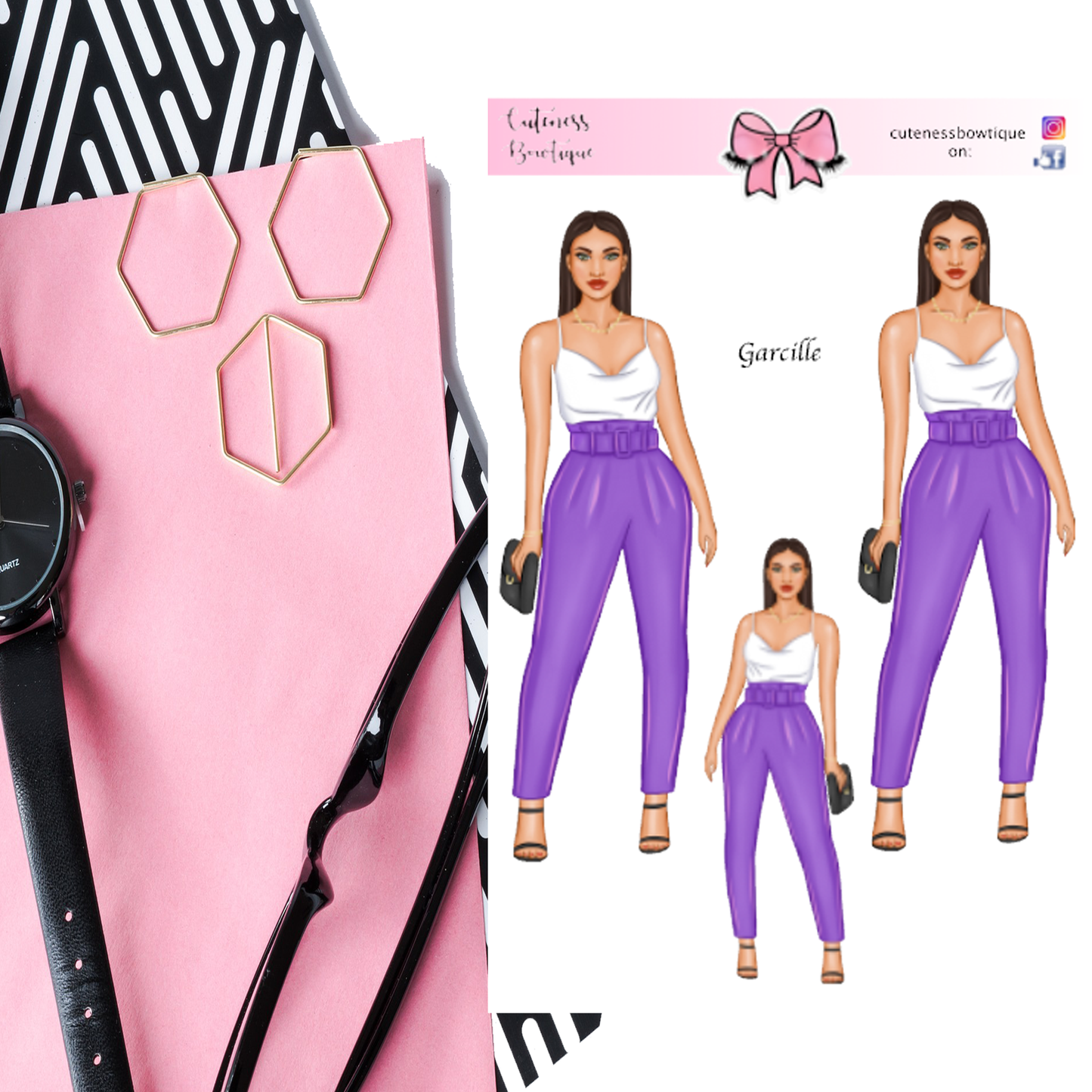 The Cuteness Doll Collection Sticker Sheet | Cuteness Planner Stickers for Agendas, Planners, Notebooks, Dividers | GARCILLE PURPLE