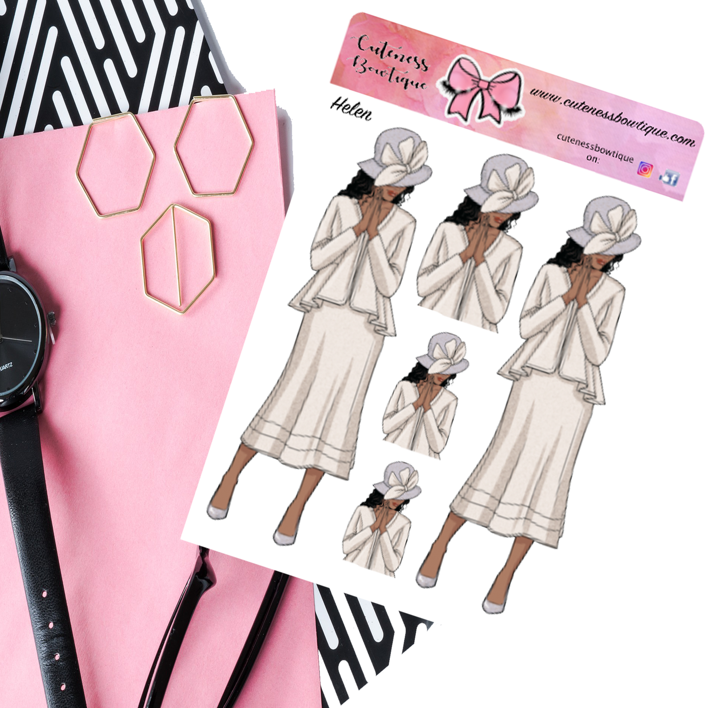 The CHURCH GIRLZ Collection Sticker Sheet | Cuteness Planner Stickers for Agendas, Planners, Notebooks, Dividers | ANN BELL DOT HELEN