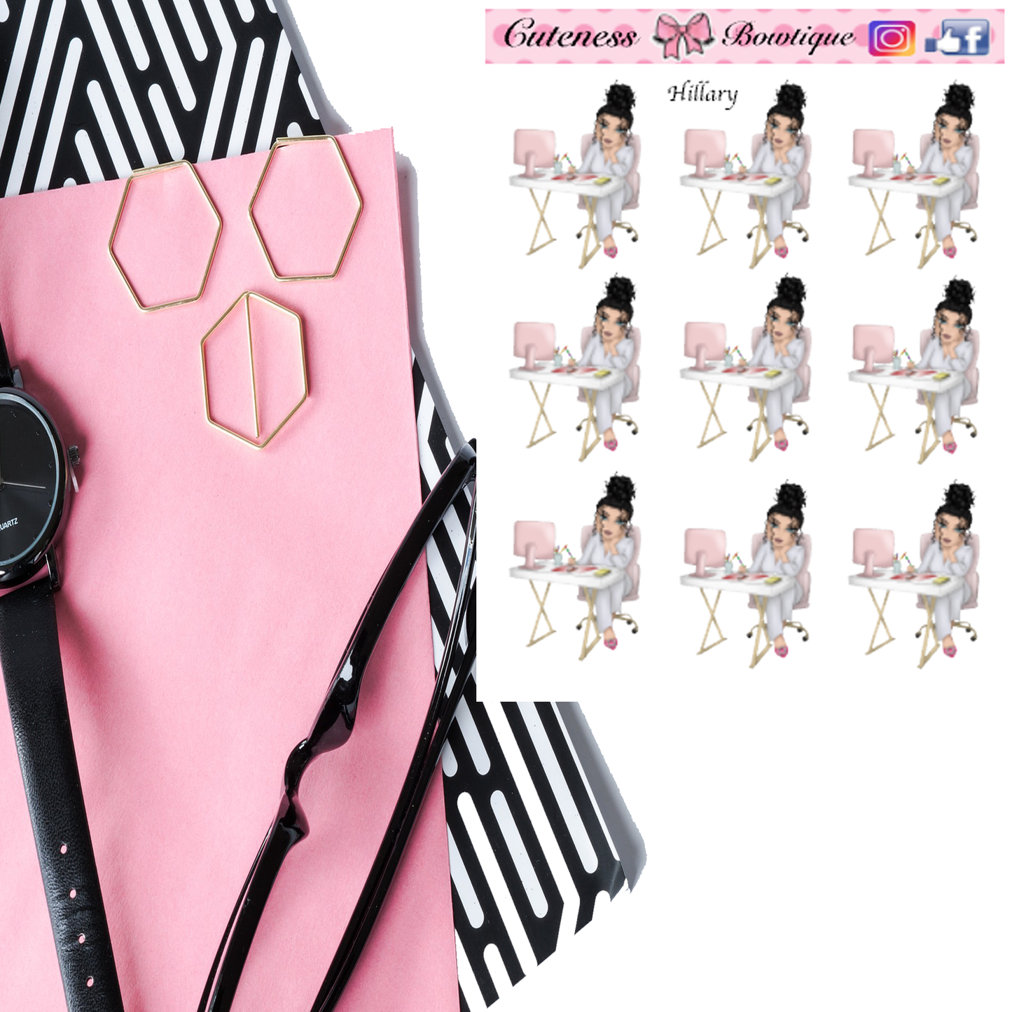 The Cuteness Doll Collection Sticker Sheet | Cuteness Planner Stickers for Agendas, Planners, Notebooks, Dividers | HILLARY