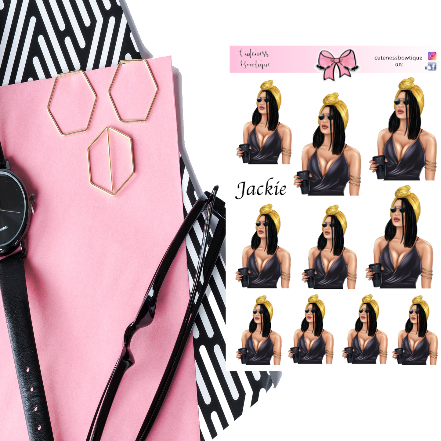 The Cuteness Doll Collection Sticker Sheet | Cuteness Planner Stickers for Agendas, Planners, Notebooks, Dividers | JACKIE