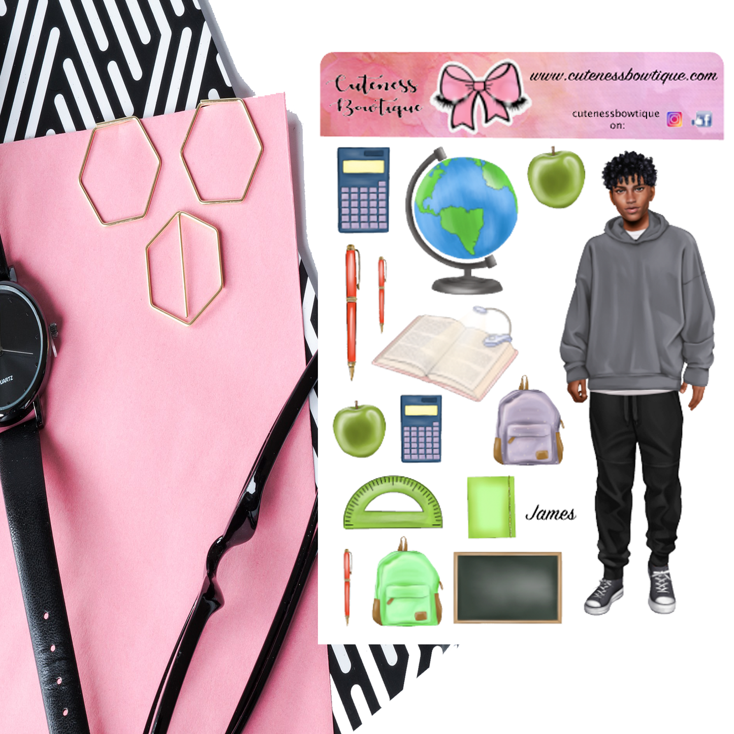 The Cuteness Doll Collection Sticker Sheet | Cuteness Planner Stickers for Agendas, Planners, Notebooks, Dividers | JAMES