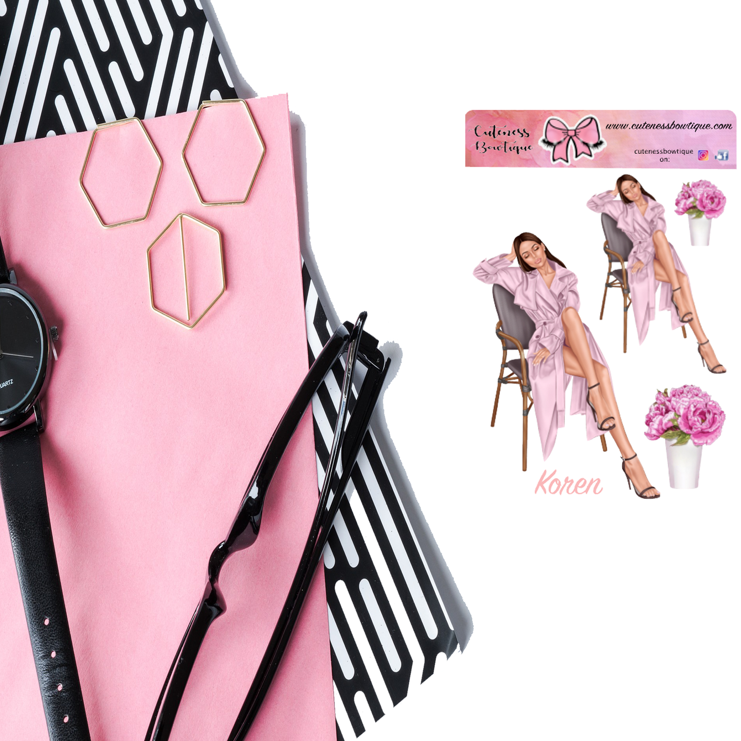 The Cuteness Doll Collection Sticker Sheet | Cuteness Planner Stickers for Agendas, Planners, Notebooks, Dividers | KOREN