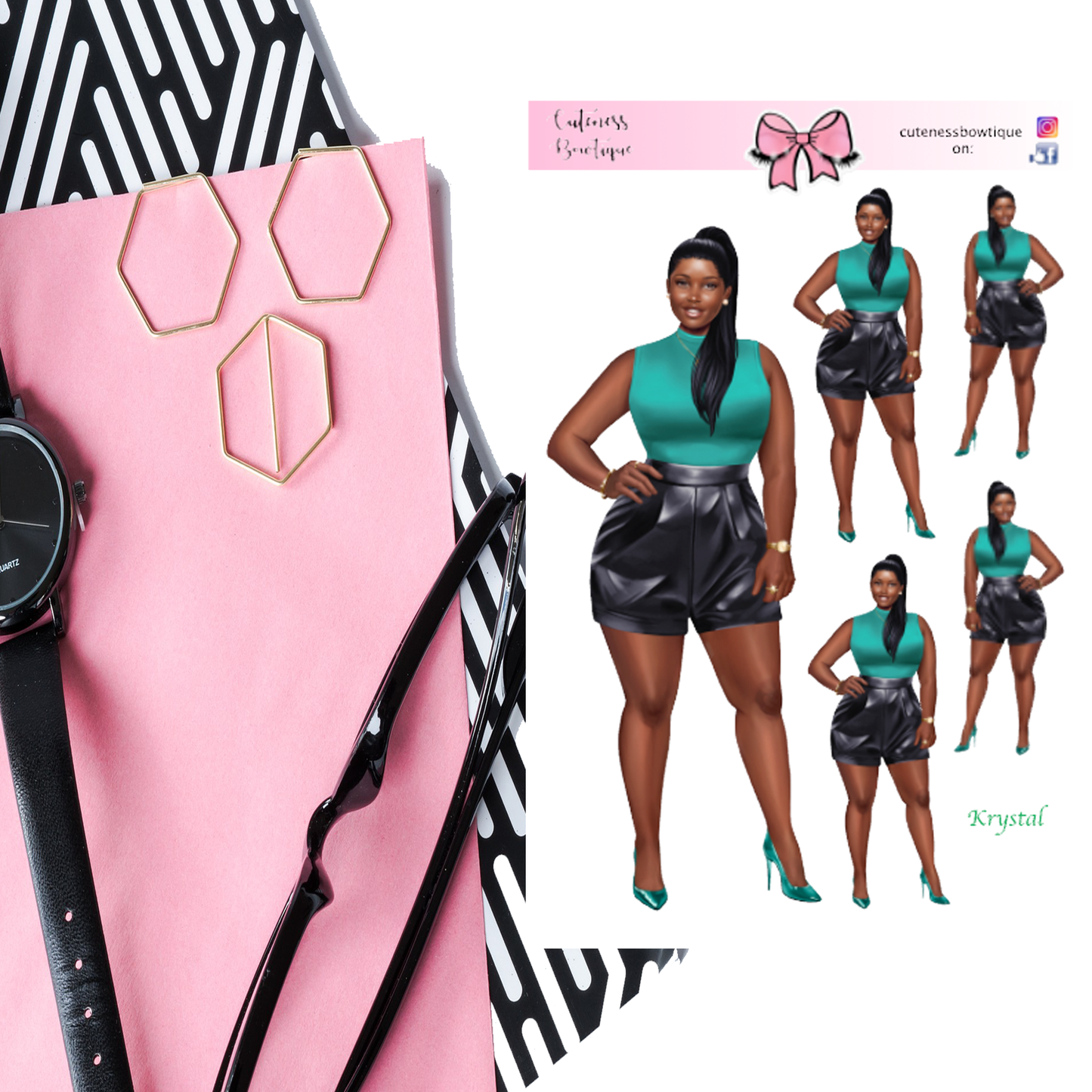 The Cuteness Doll Collection Sticker Sheet | Cuteness Planner Stickers for Agendas, Planners, Notebooks, Dividers | KRYSTAL