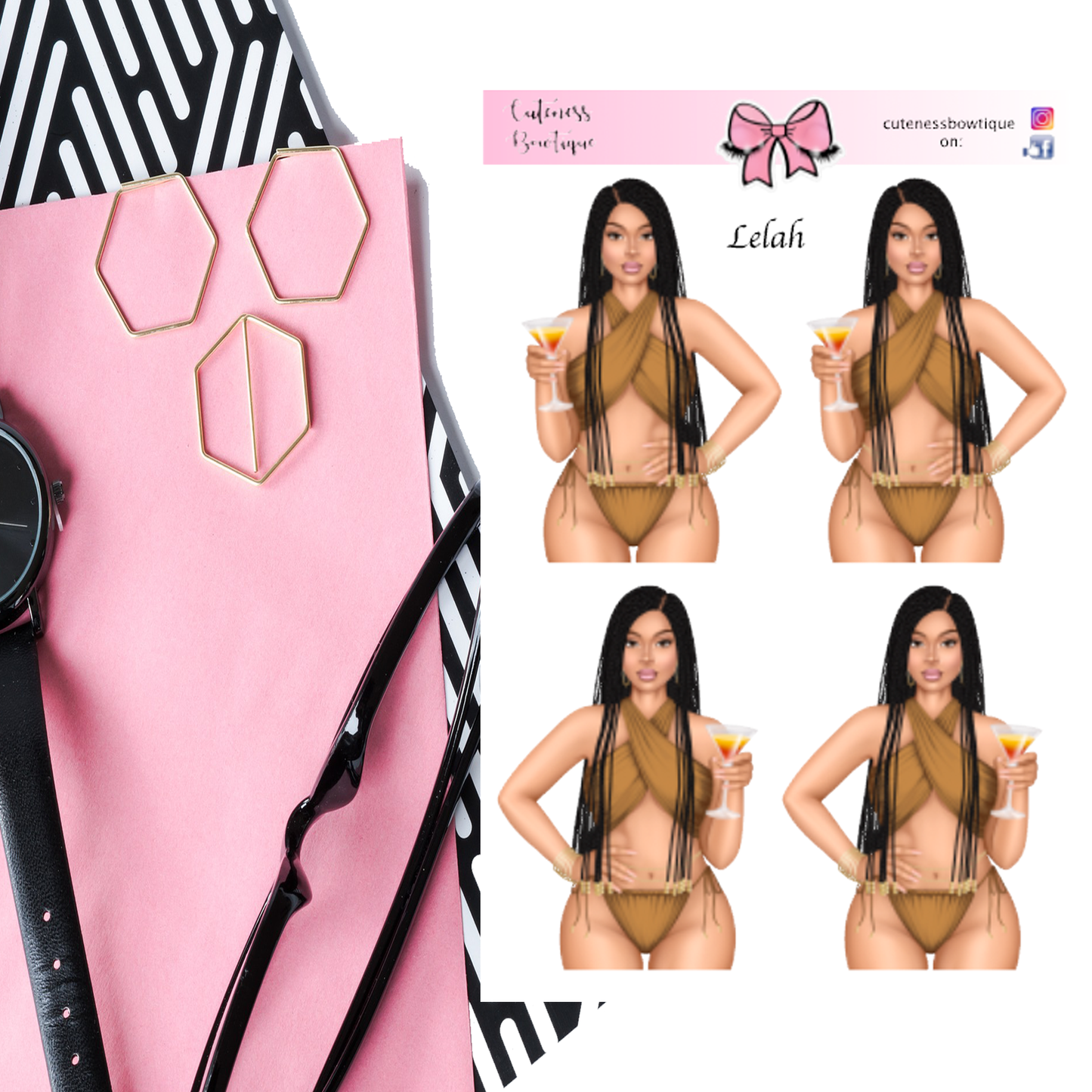 The Cuteness Doll Collection Sticker Sheet | Cuteness Planner Stickers for Agendas, Planners, Notebooks, Dividers | LELAH BROWN SWIM WEAR