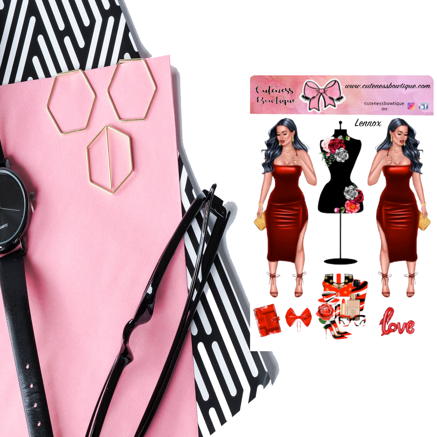 The Cuteness Doll Collection Sticker Sheet | Cuteness Planner Stickers for Agendas, Planners, Notebooks, Dividers | LENNOX RED