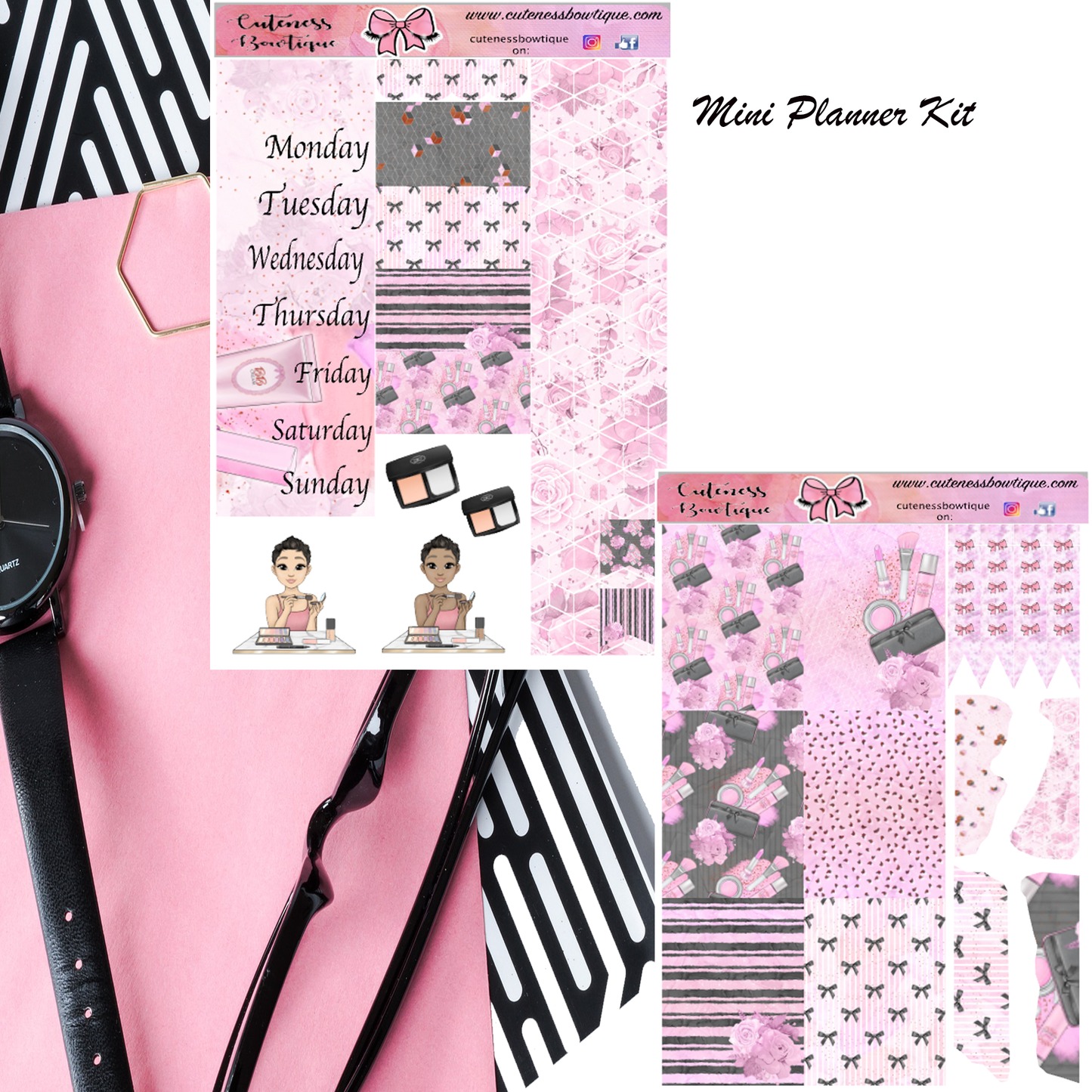 The  Cuteness KITS I Collection Sticker Sheet | Cuteness Planner Stickers for Agendas, Planners, Notebooks, Dividers | MAKE UP