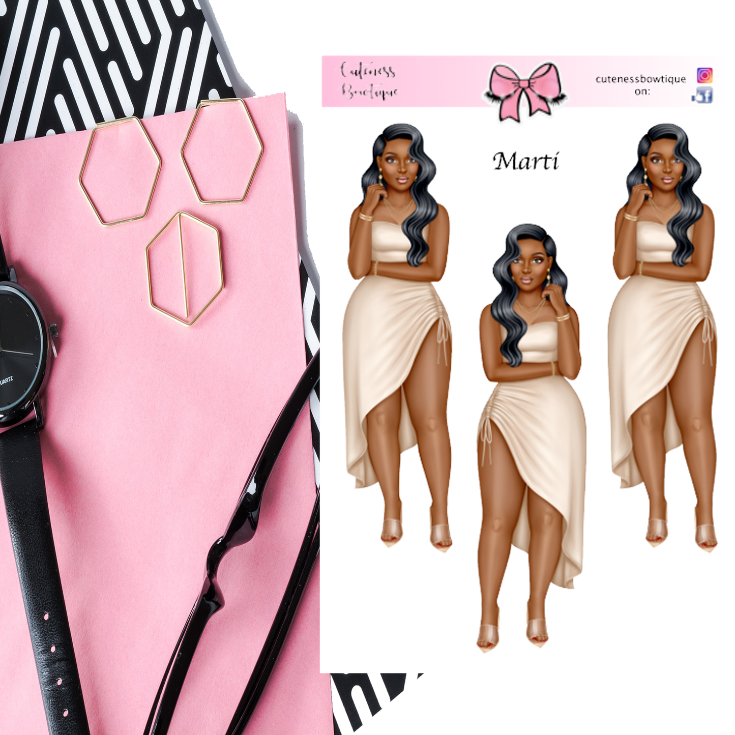 The Cuteness Doll Collection Sticker Sheet | Cuteness Planner Stickers for Agendas, Planners, Notebooks, Dividers | MARTI