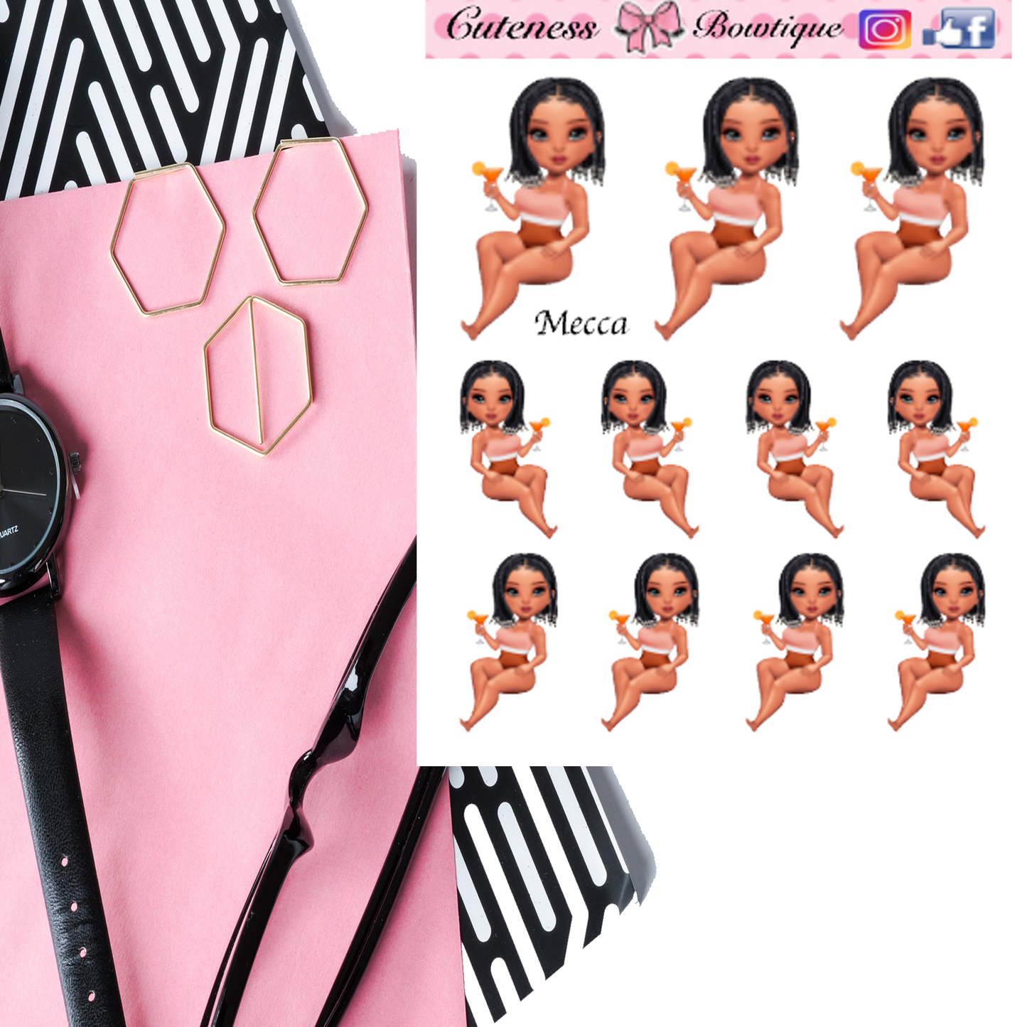 The Cuteness Doll Collection Sticker Sheet | Cuteness Planner Stickers for Agendas, Planners, Notebooks, Dividers | MECCA