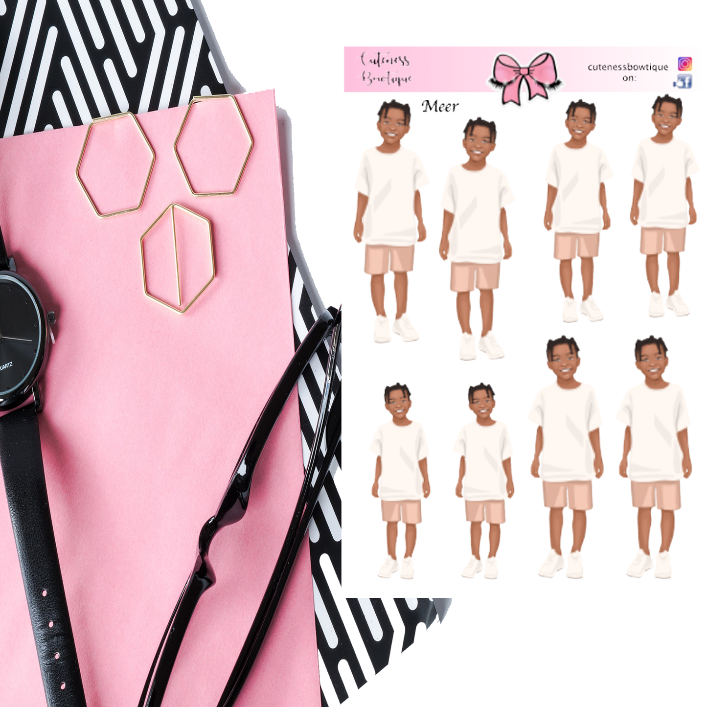 The Cuteness Doll Collection Sticker Sheet | Cuteness Planner Stickers for Agendas, Planners, Notebooks, Dividers | MEER