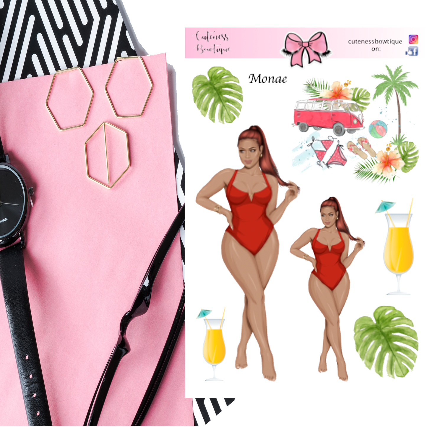 The Cuteness Doll Collection Sticker Sheet | Cuteness Planner Stickers for Agendas, Planners, Notebooks, Dividers | MONAE