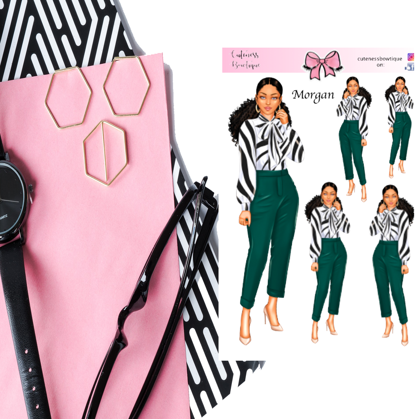 The Cuteness Doll Collection Sticker Sheet | Cuteness Planner Stickers for Agendas, Planners, Notebooks, Dividers | MORGAN