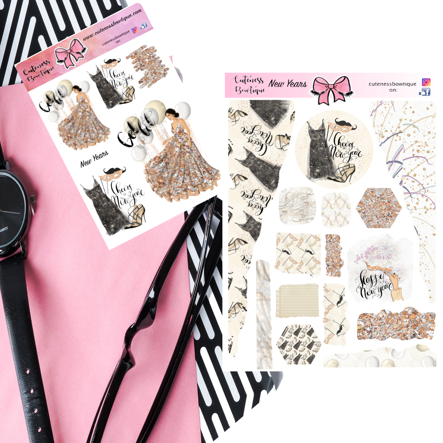 The  Cuteness KITS I Collection Sticker Sheet | Cuteness Planner Stickers for Agendas, Planners, Notebooks, Dividers | NEW YEARS & GIRLZ