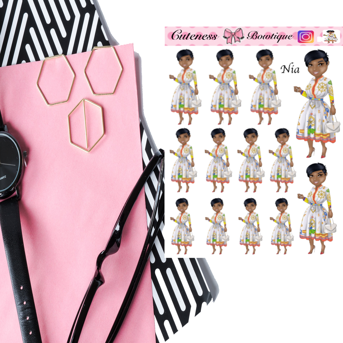 The Cuteness Cuteness Bow Peeps Collection Sticker Sheet | Cuteness Planner Stickers for Agendas, Planners, Notebooks, Dividers | Nia