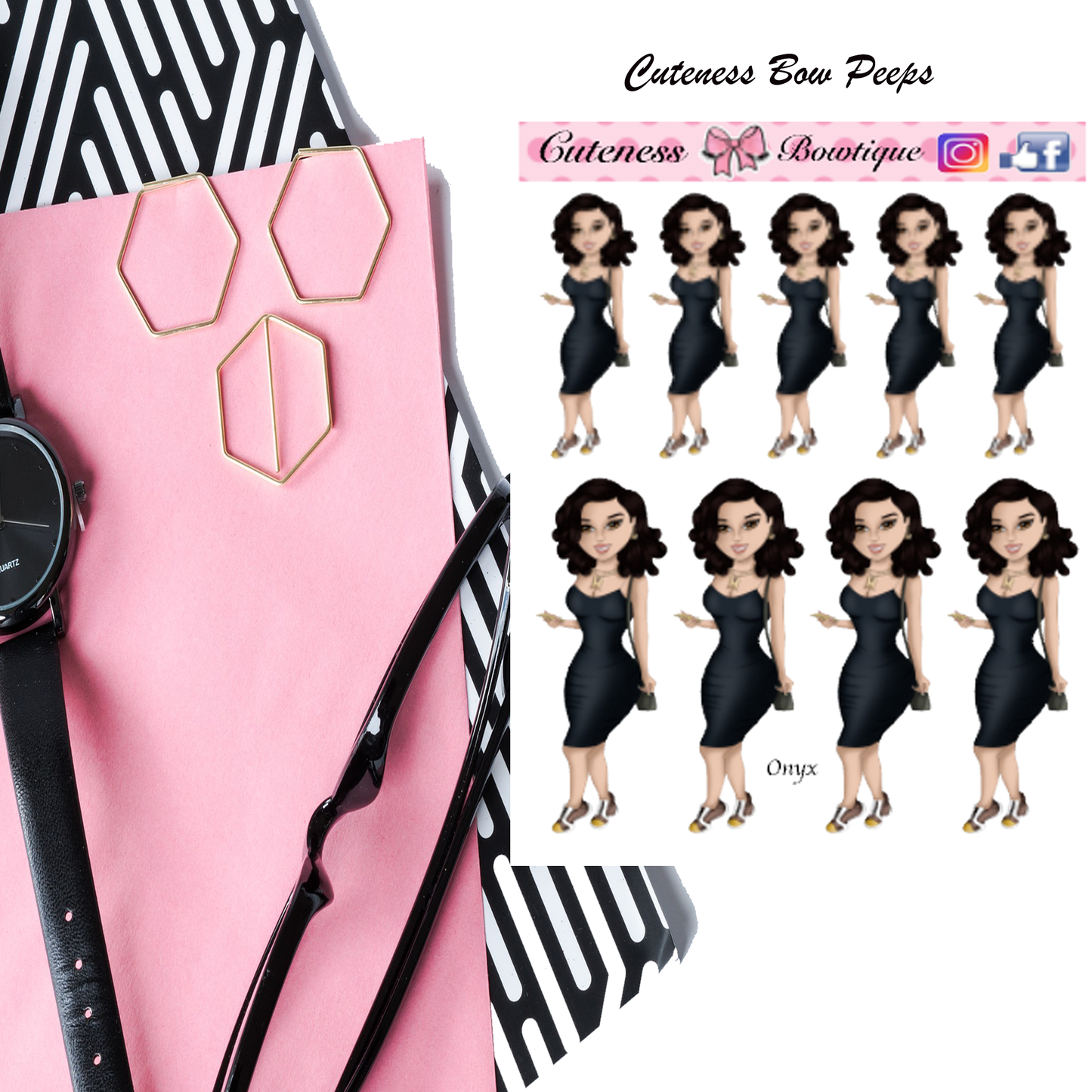 The Cuteness BOW PEEPS Doll Collection Sticker Sheet | Cuteness Planner Stickers for Agendas, Planners, Notebooks, Dividers | ONYX