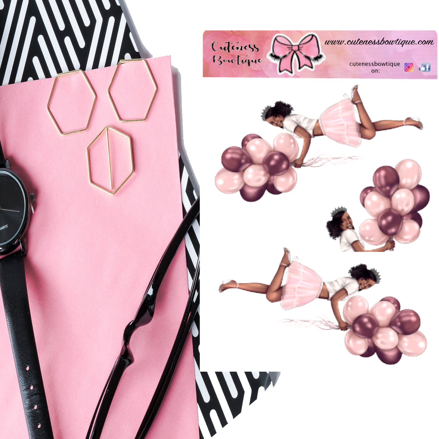 The Cuteness Doll Collection Sticker Sheet | Cuteness Planner Stickers for Agendas, Planners, Notebooks, Dividers | PINK BDAY GIRL