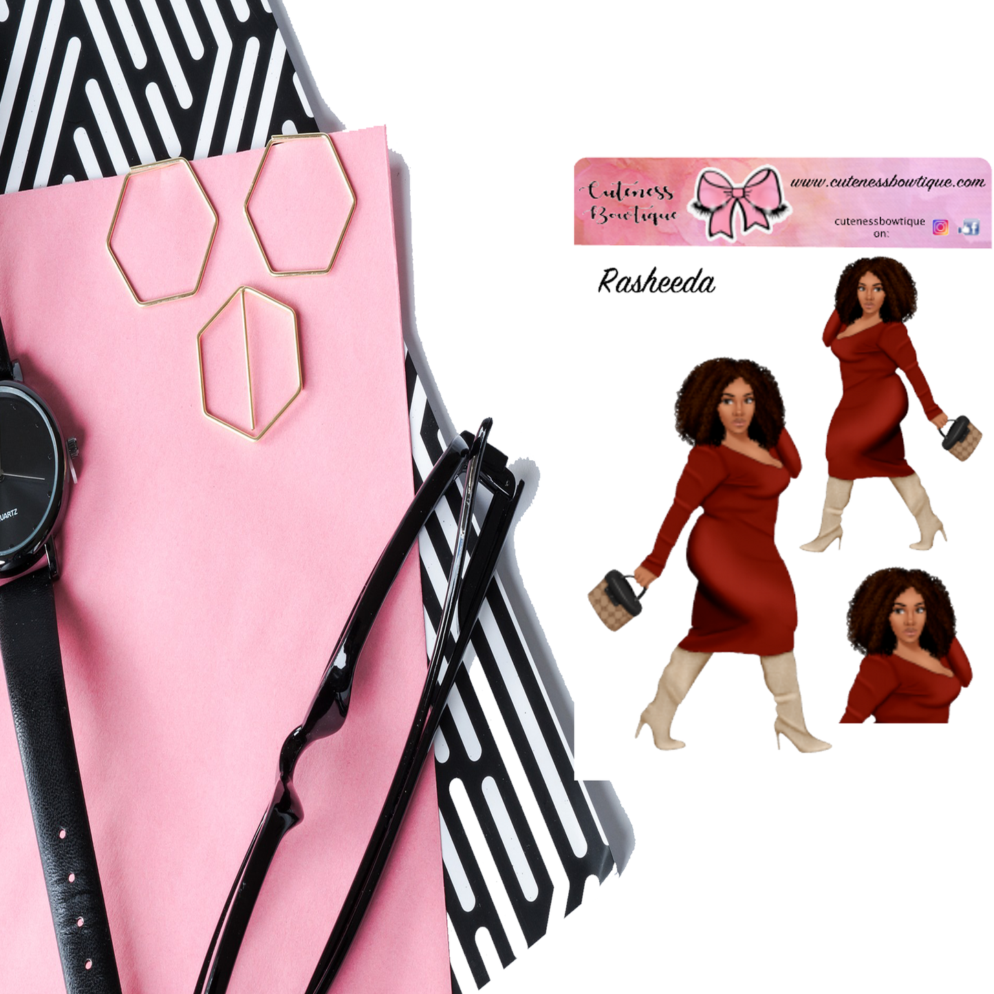 The Cuteness Doll Collection Sticker Sheet | Cuteness Planner Stickers for Agendas, Planners, Notebooks, Dividers | RAHSEEDA