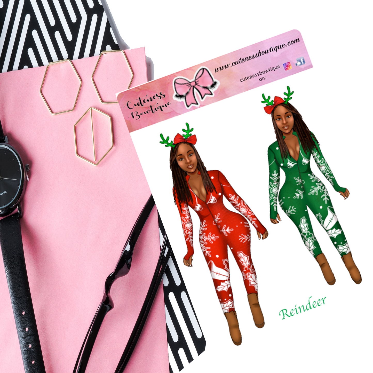 The Cuteness Doll Collection Sticker Sheet | Cuteness Planner Stickers for Agendas, Planners, Notebooks, Dividers | REINDEER