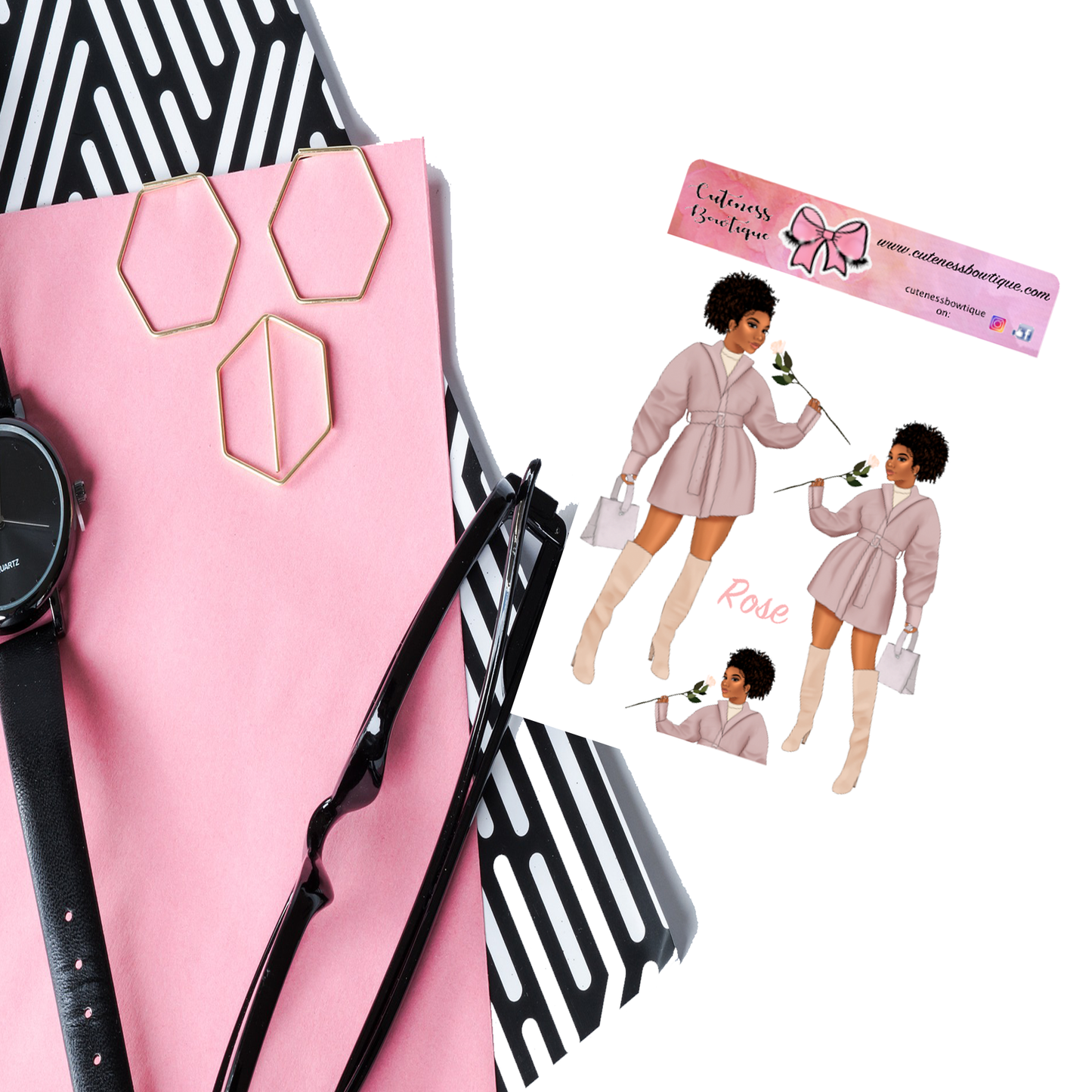 The Cuteness Doll Collection Sticker Sheet | Cuteness Planner Stickers for Agendas, Planners, Notebooks, Dividers | ROSE