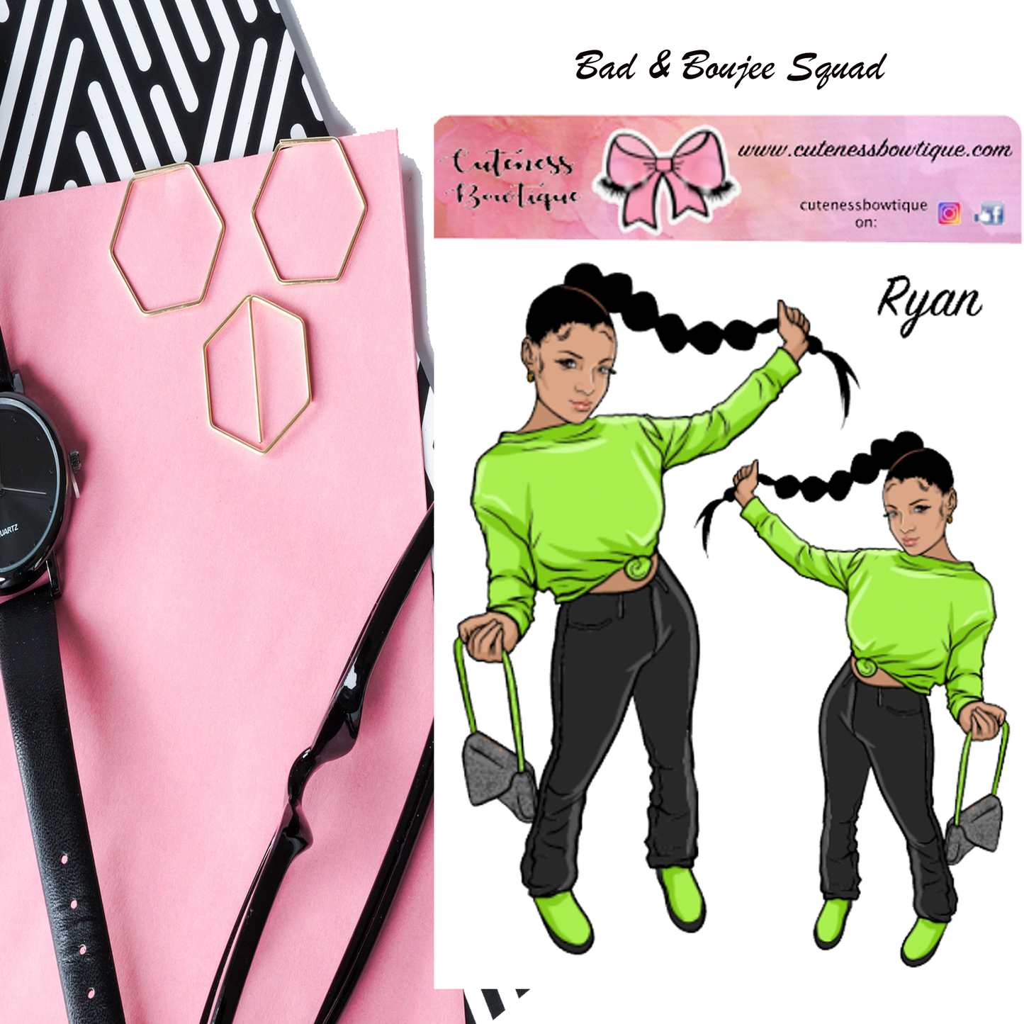 The BAD & BOUJEE Sticker Sheet | Cuteness Planner Stickers for Agendas, Planners, Notebooks, Dividers | RYAN