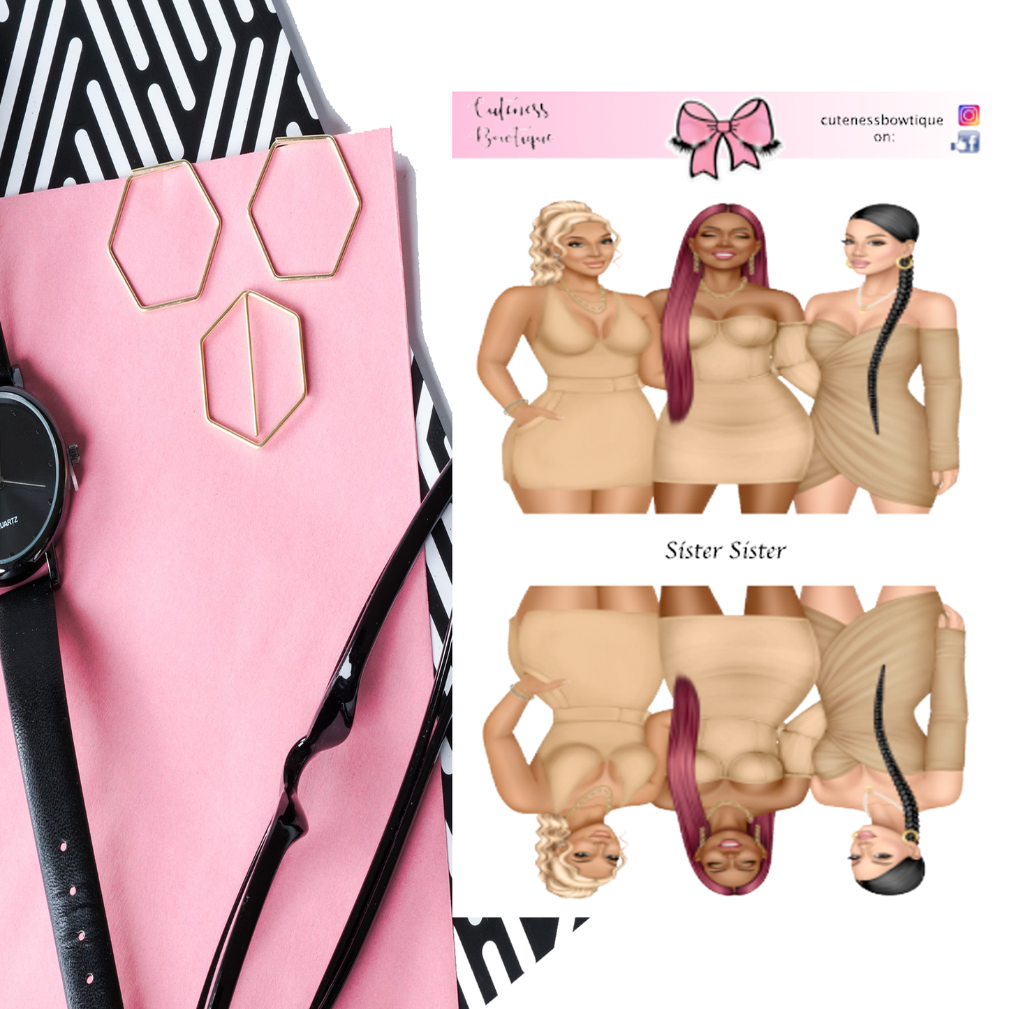 The Cuteness Doll Collection Sticker Sheet | Cuteness Planner Stickers for Agendas, Planners, Notebooks, Dividers | SISTER SISTER