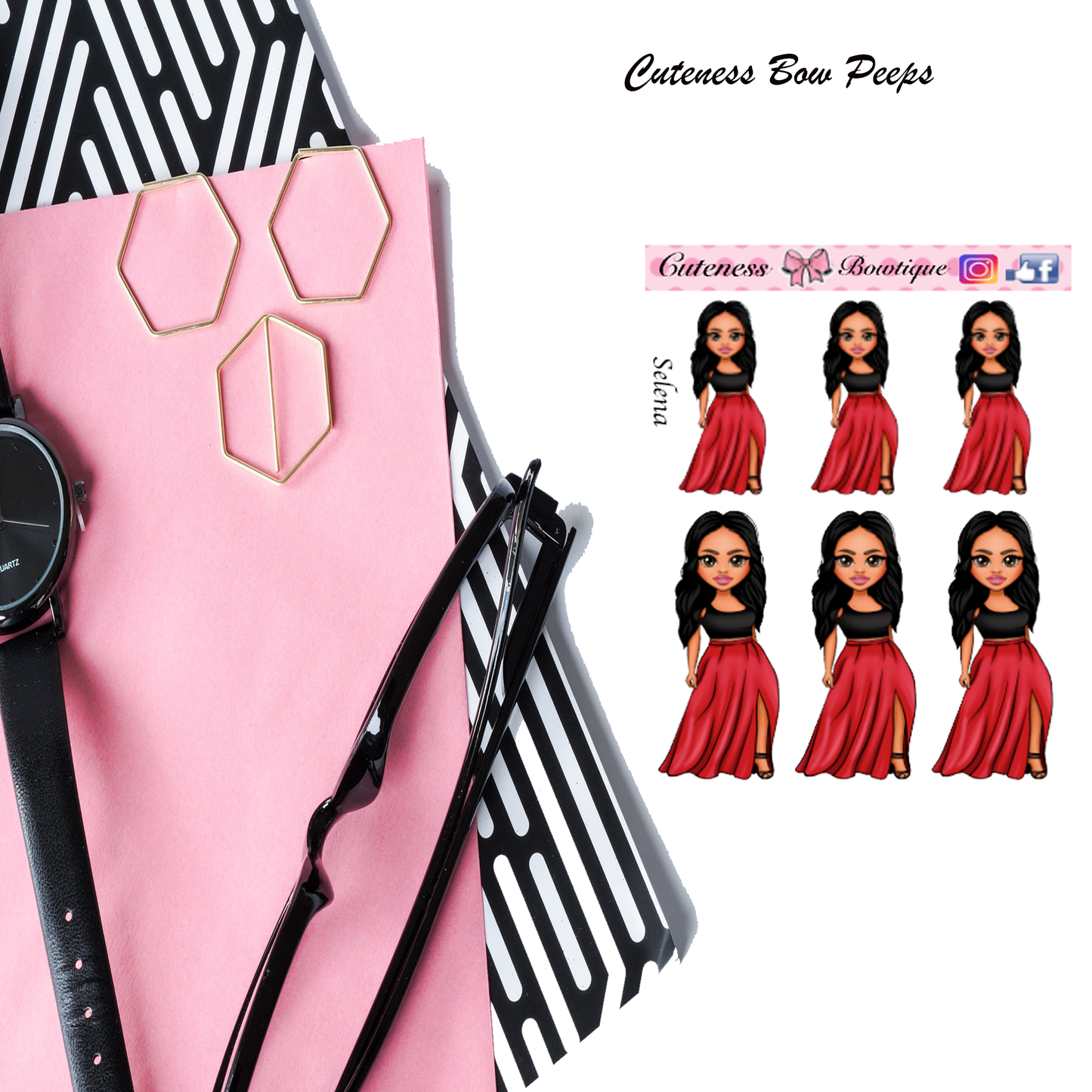 The Cuteness Bow peeps Mini Doll Collection Sticker Sheet | Cuteness Planner Stickers for Agendas, Planners, Notebooks, Dividers | SELENA