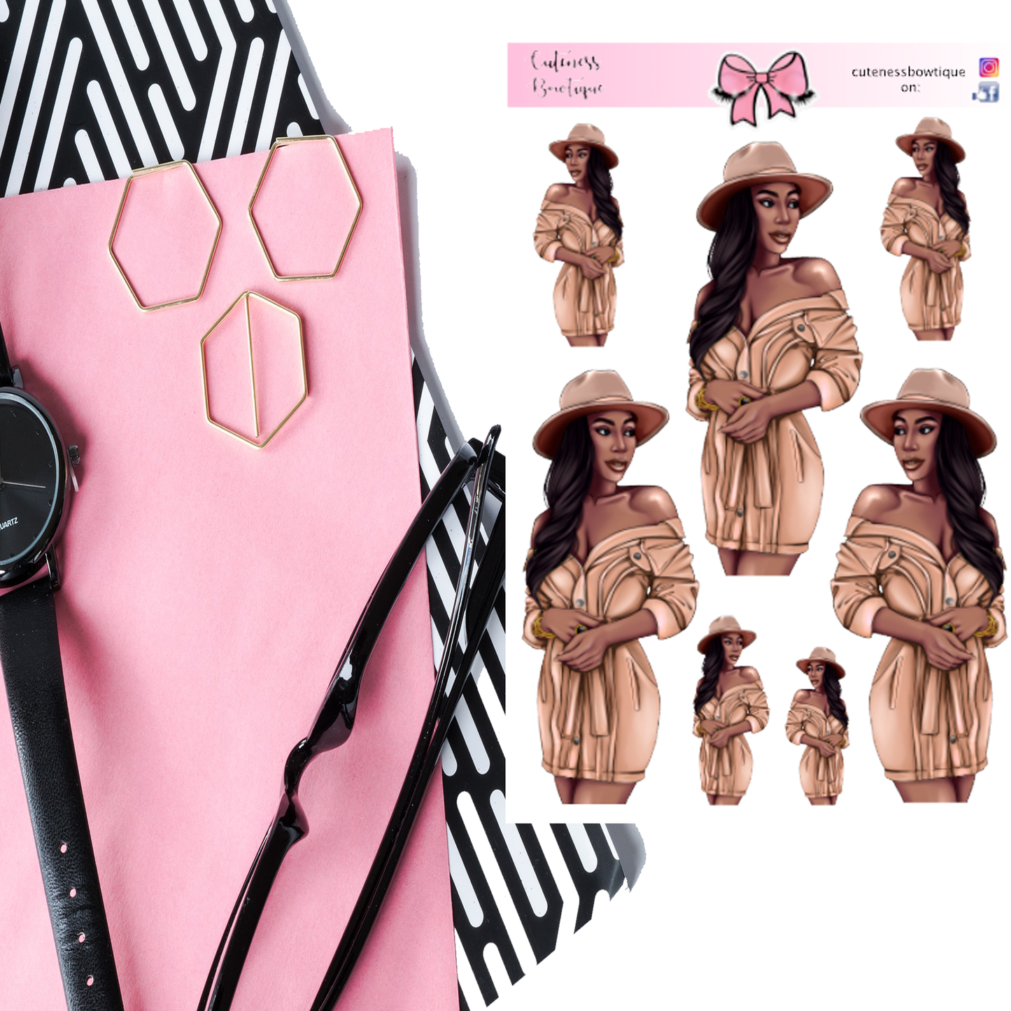 The Cuteness Doll Collection Sticker Sheet | Cuteness Planner Stickers for Agendas, Planners, Notebooks, Dividers | SELENA