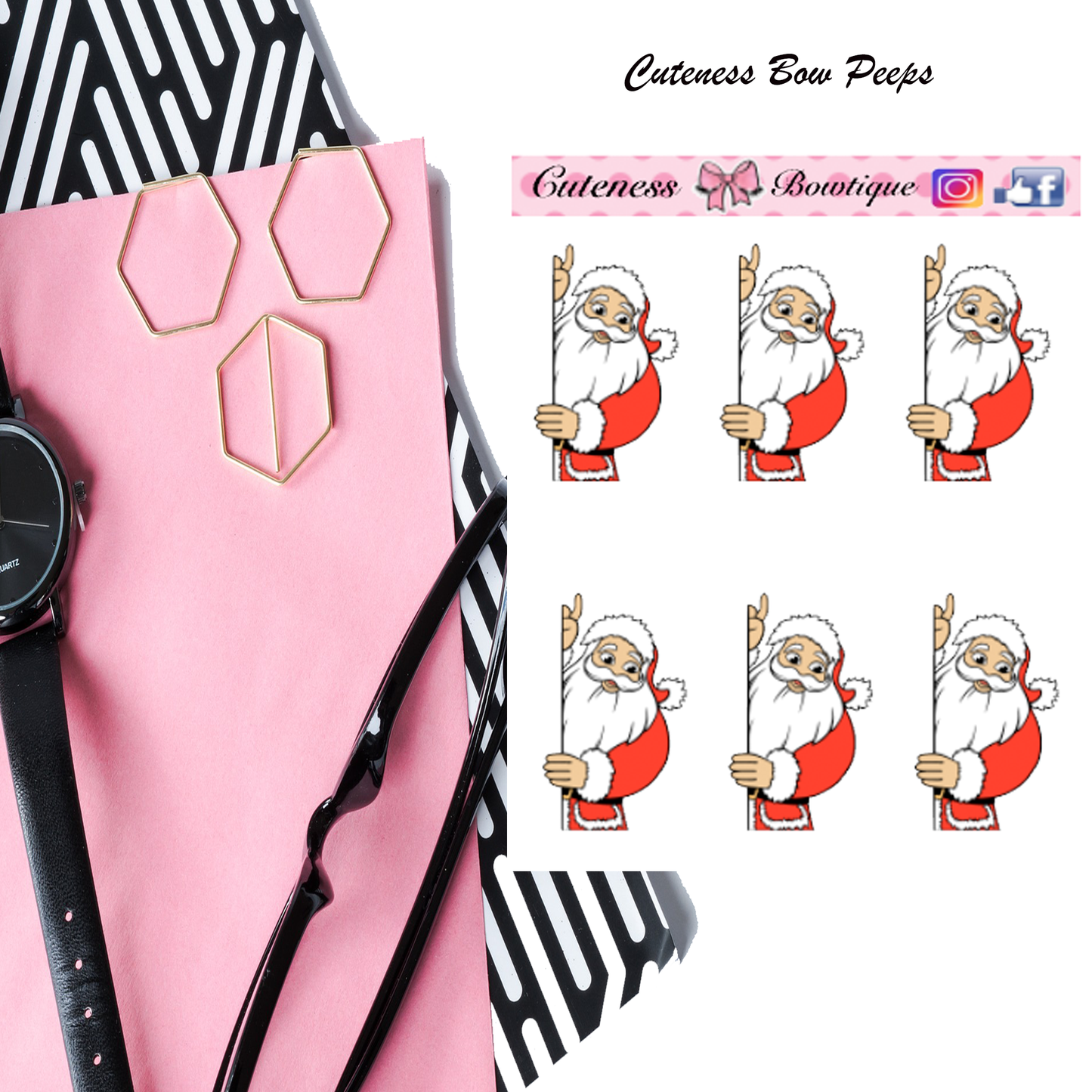 The Cuteness Bow peeps Mini Doll Collection Sticker Sheet | Cuteness Planner Stickers for Agendas, Planners, Notebooks, Dividers | PEEKING SANTA