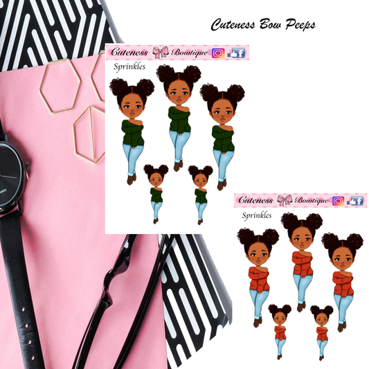 The Cuteness Bow peeps Mini Doll Collection Sticker Sheet | Cuteness Planner Stickers for Agendas, Planners, Notebooks, Dividers | Sprinkles