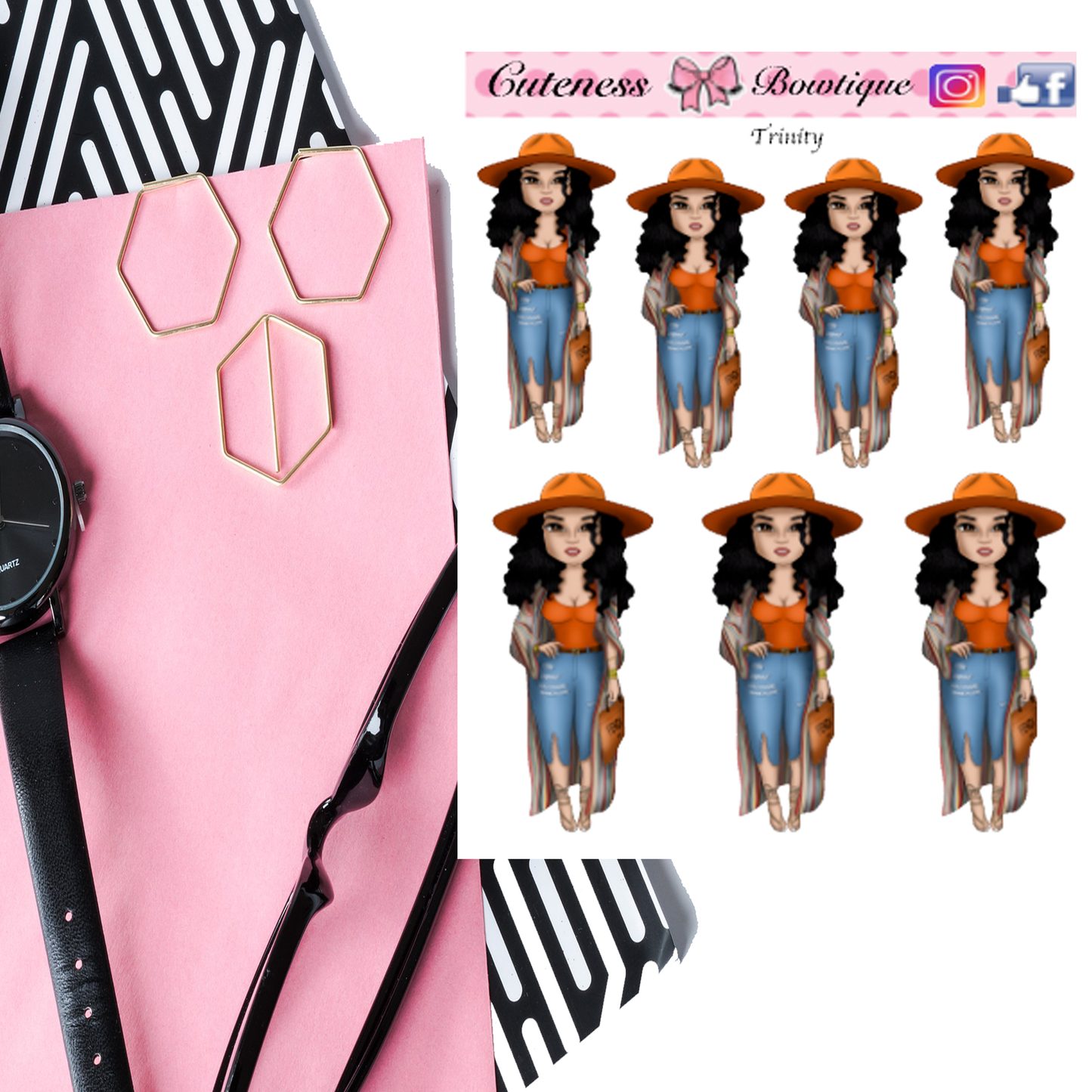The Cuteness Doll Collection Sticker Sheet | Cuteness Planner Stickers for Agendas, Planners, Notebooks, Dividers | TRINITY