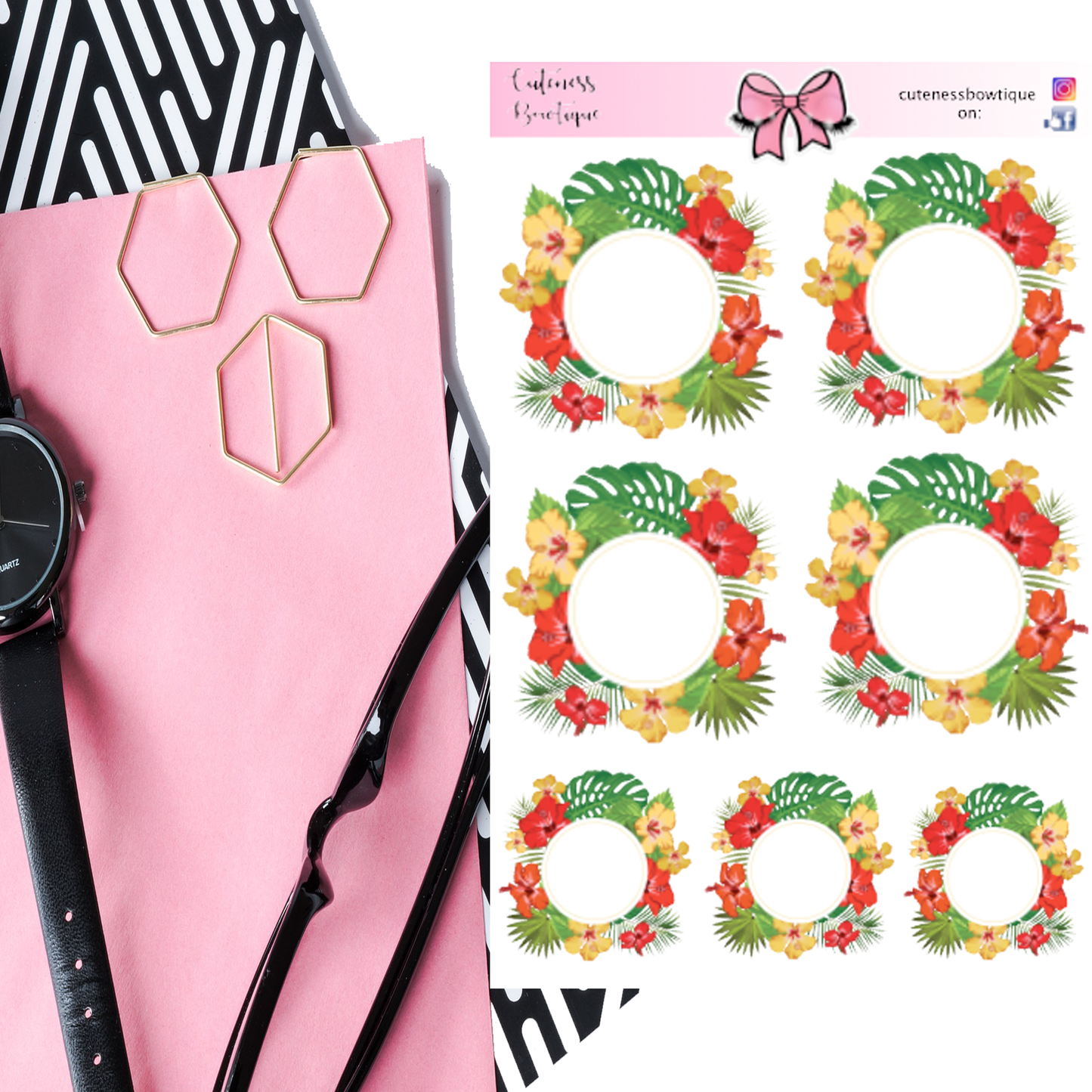 The Deco Elements Collection Sticker Sheet | Cuteness Planner Stickers for Agendas, Planners, Notebooks, Dividers | DECORATIVE ELEMENTS | TROPICAL FLORA