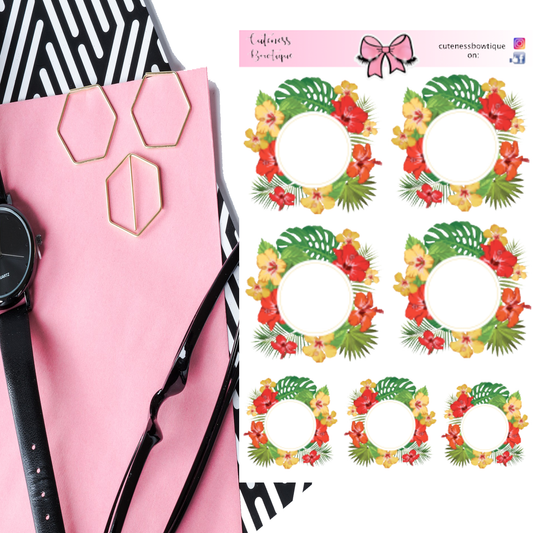 The Deco Elements Collection Sticker Sheet | Cuteness Planner Stickers for Agendas, Planners, Notebooks, Dividers | DECORATIVE ELEMENTS | TROPICAL FLORA