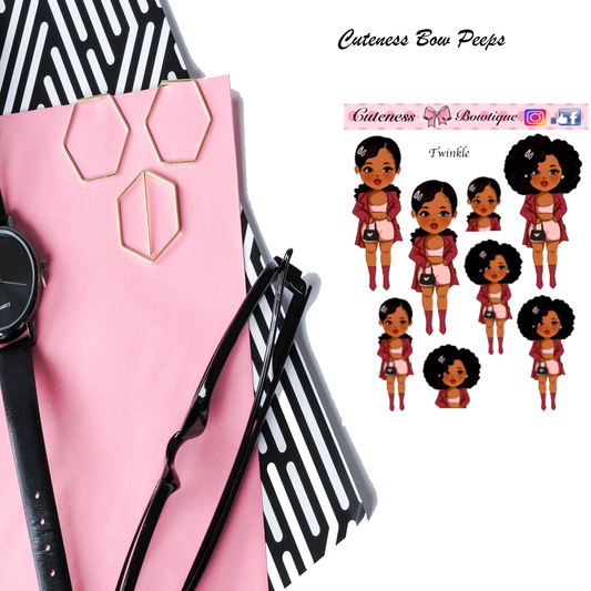 The Cuteness Bow peeps Mini Doll Collection Sticker Sheet | Cuteness Planner Stickers for Agendas, Planners, Notebooks, Dividers | Twinkle