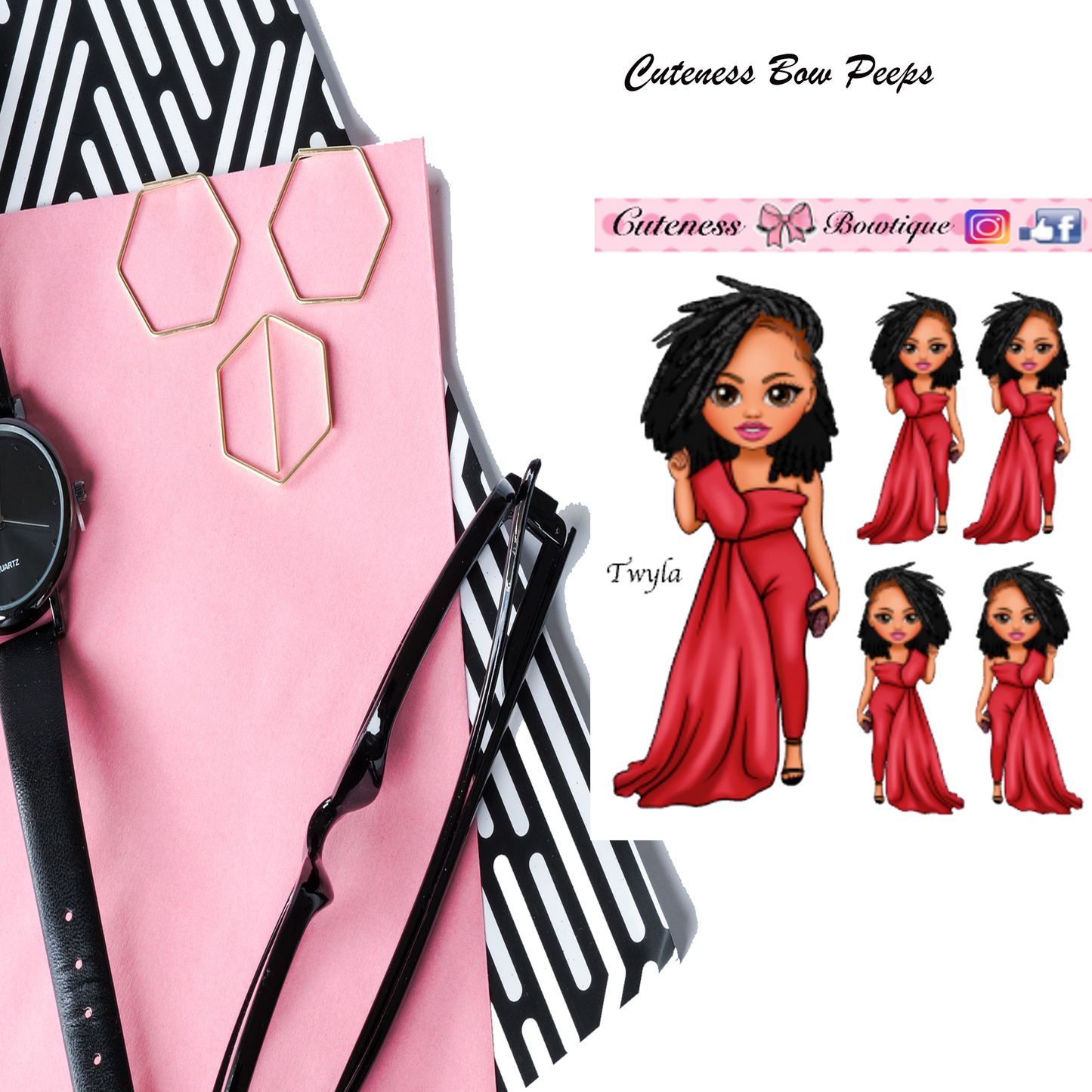 The Cuteness Bow peeps Mini Doll Collection Sticker Sheet | Cuteness Planner Stickers for Agendas, Planners, Notebooks, Dividers | TWYLA