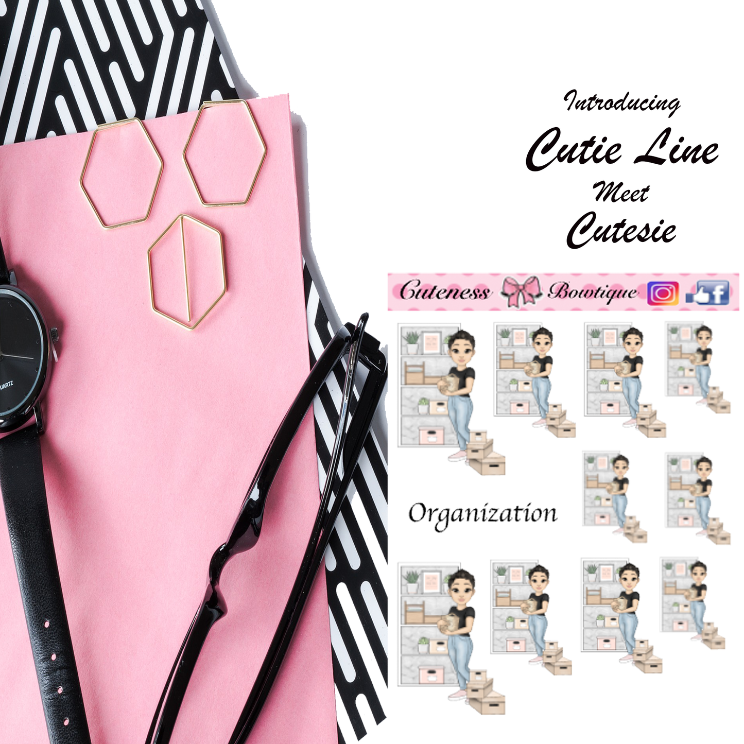 The Cutie Line Icon Sticker Sheet | Cuteness Planner Stickers for Agendas, Planners, Notebooks, Dividers | CUTESIE ORGANIZATION
