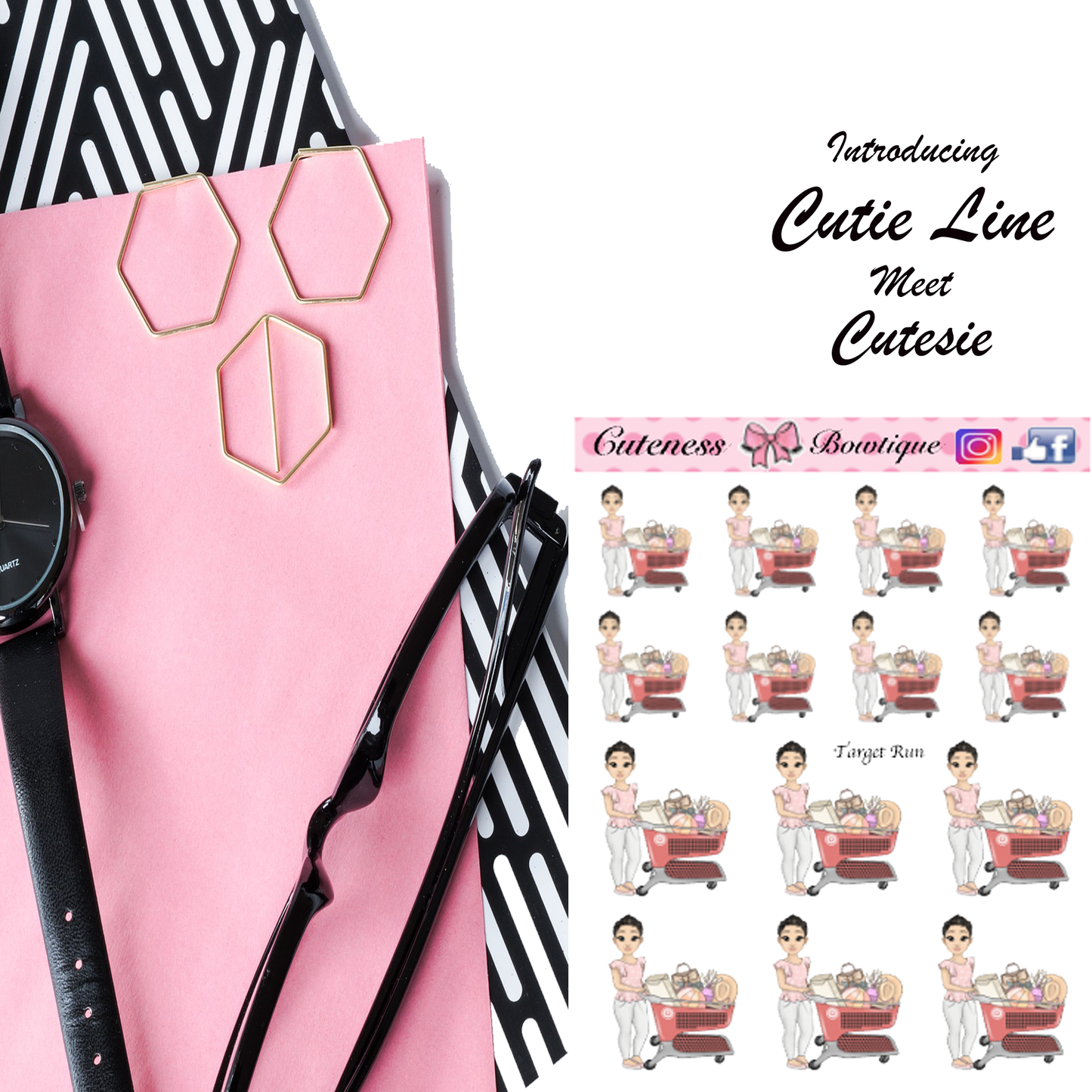 The Cutie Line Icon Sticker Sheet | Cuteness Planner Stickers for Agendas, Planners, Notebooks, Dividers | CUTESIE TARGET RUN