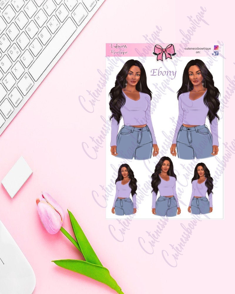 The Cuteness Doll Collection Sticker Sheet | Cuteness Planner Stickers for Agendas, Planners, Notebooks, Dividers | EBONY
