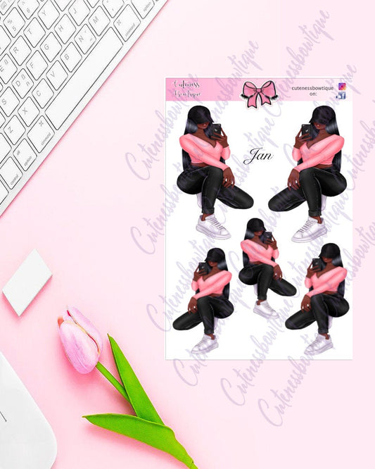 The Cuteness Doll Collection Sticker Sheet | Cuteness Planner Stickers for Agendas, Planners, Notebooks, Dividers | JAN