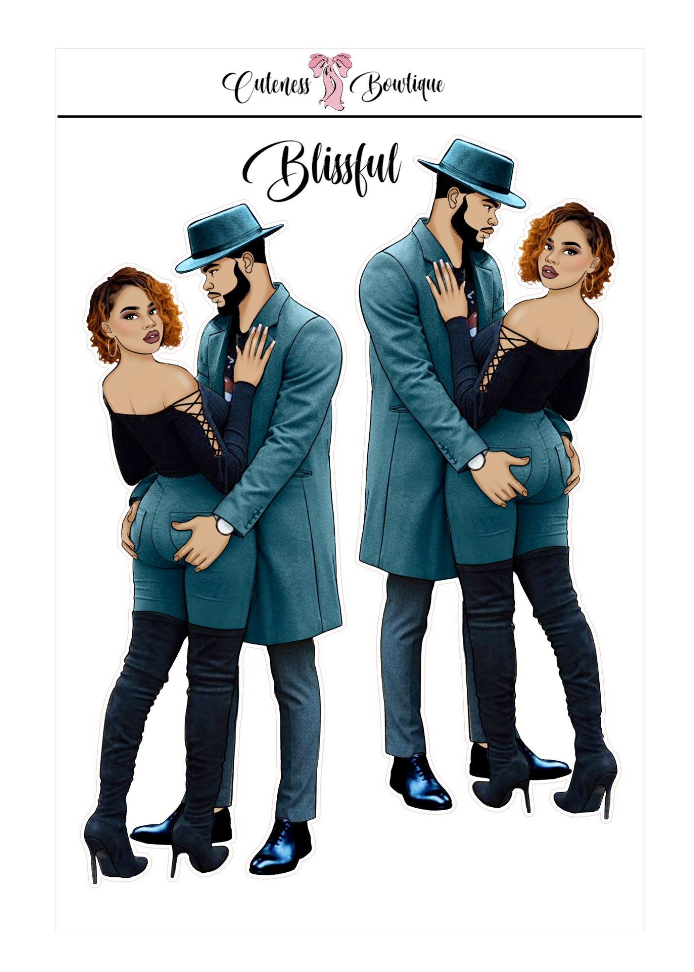 The  CUSTOM Cuteness Doll Collection Sticker Sheet | Cuteness Planner Stickers for Agendas, Planners, Notebooks, Dividers | DANNY, BLISSFUL, KIRK, NAOMI, NOELLE, XENA, TUCKER, NOVA