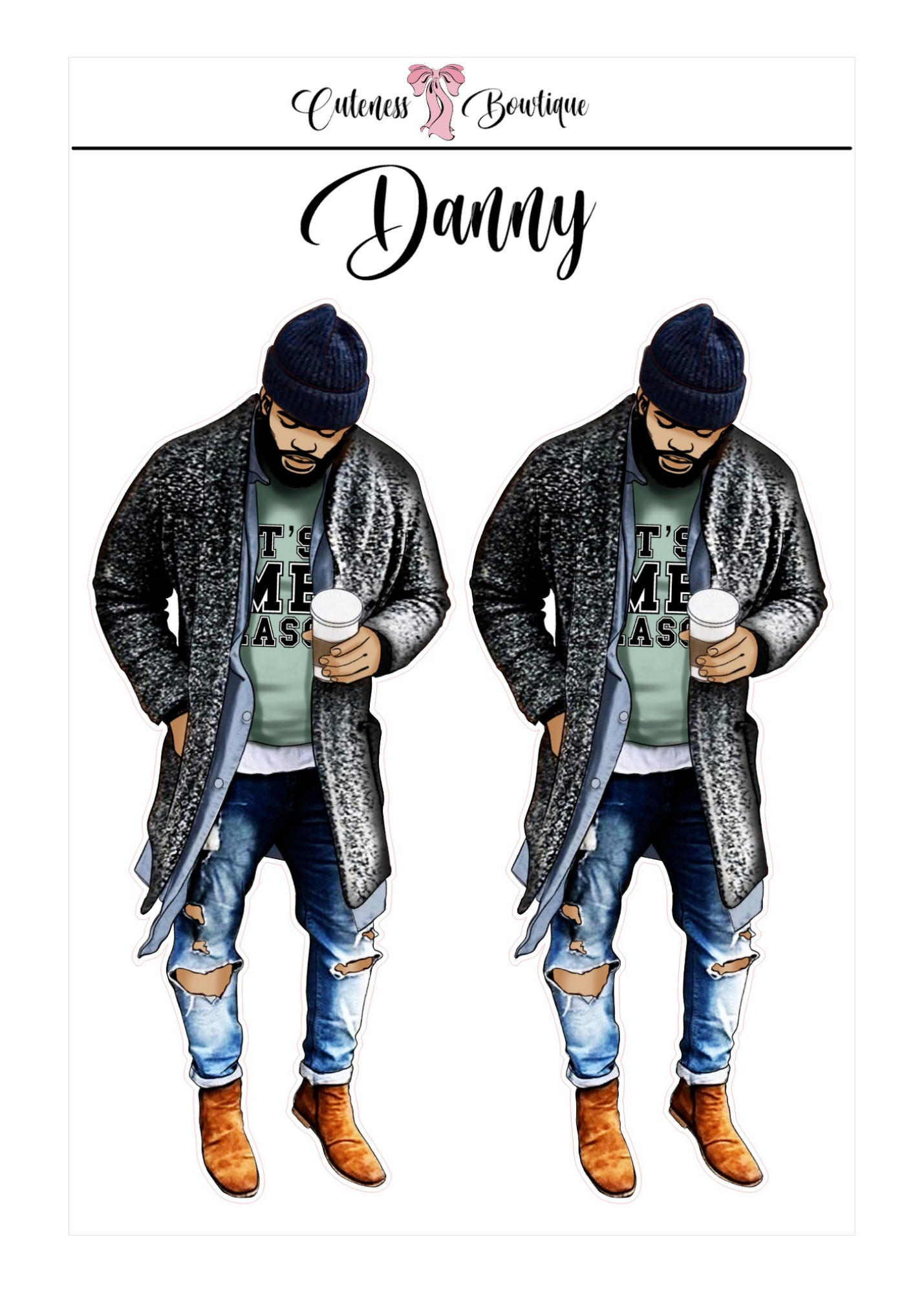 The  CUSTOM Cuteness Doll Collection Sticker Sheet | Cuteness Planner Stickers for Agendas, Planners, Notebooks, Dividers | DANNY, BLISSFUL, KIRK, NAOMI, NOELLE, XENA, TUCKER, NOVA