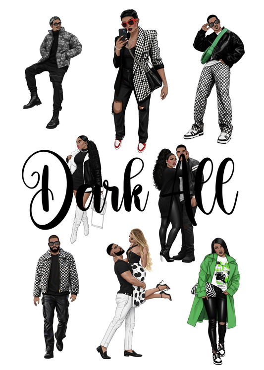 The  CUSTOM Cuteness Doll Collection Sticker Sheet | Cuteness Planner Stickers for Agendas, Planners, Notebooks, Dividers | BLACK & WHITE COLLECTION