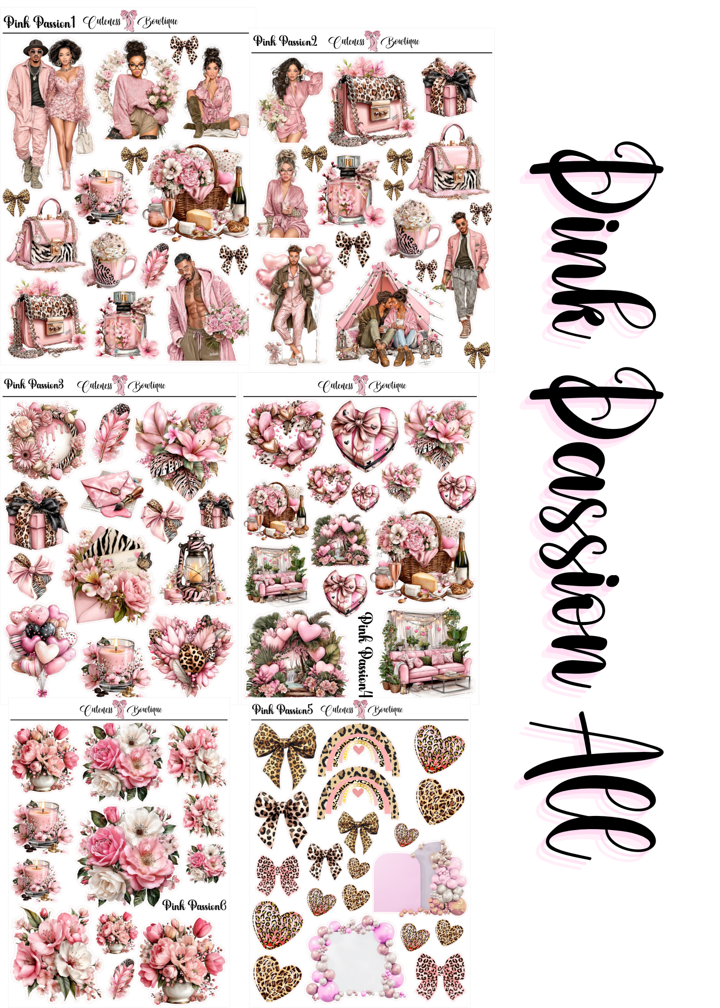 The Cuteness Journaling  Sticker Sheet | Cuteness Planner Stickers for Agendas, Planners, Notebooks, Dividers | PINK PASSION