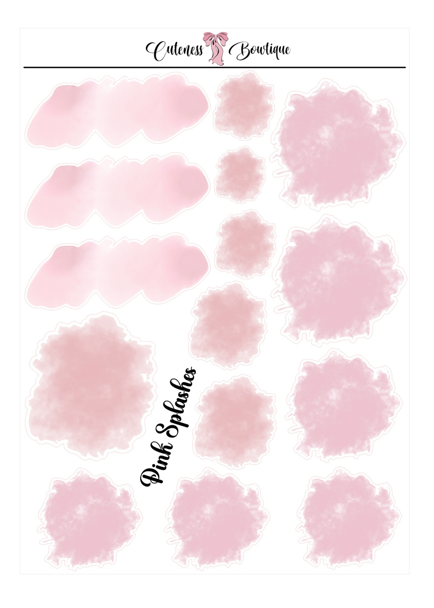 The Cuteness Journaling  Sticker Sheet | Cuteness Planner Stickers for Agendas, Planners, Notebooks, Dividers | PINK BALLOONS & PINK SPLASHES