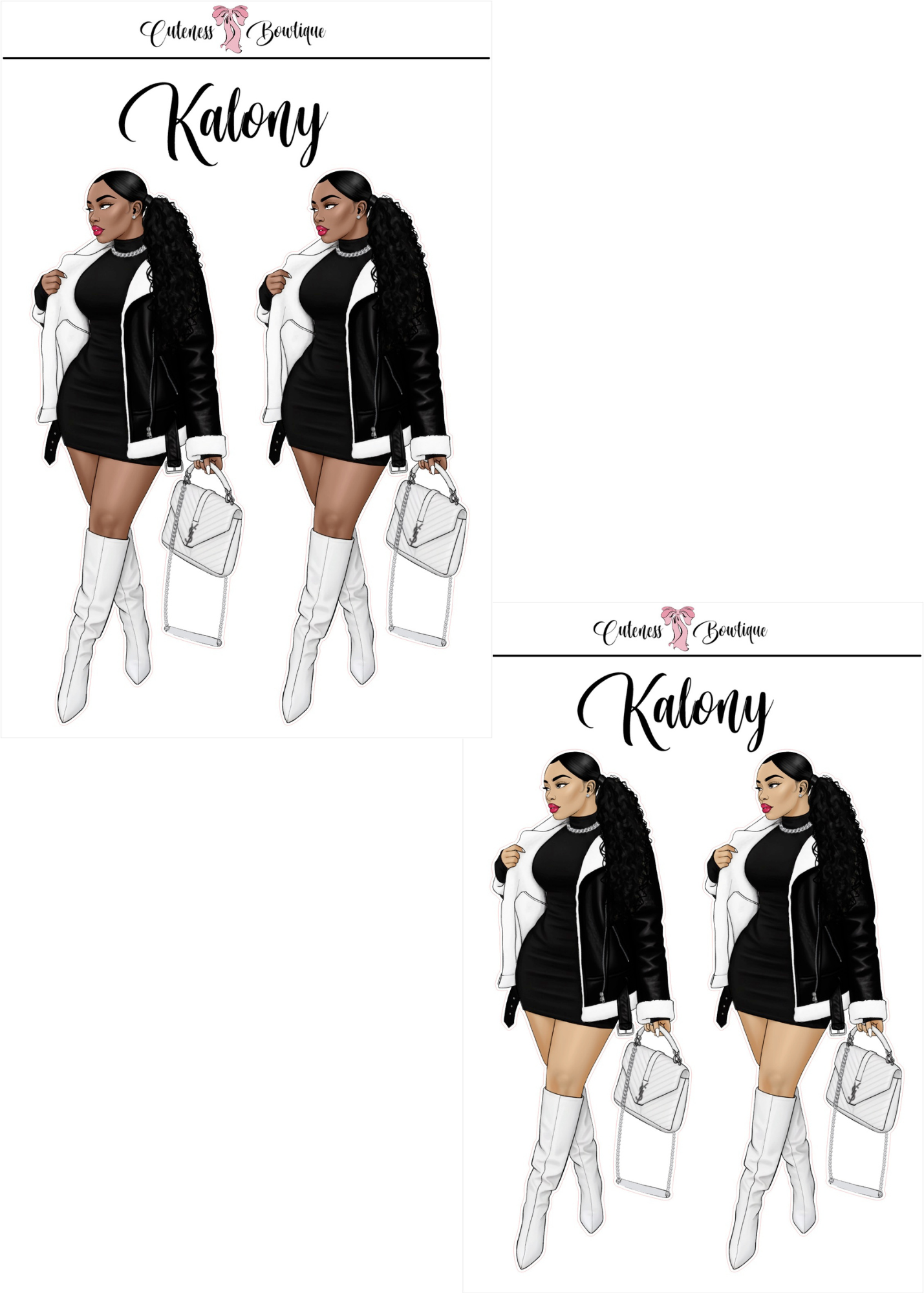 The  CUSTOM Cuteness Doll Collection Sticker Sheet | Cuteness Planner Stickers for Agendas, Planners, Notebooks, Dividers | BLACK & WHITE COLLECTION