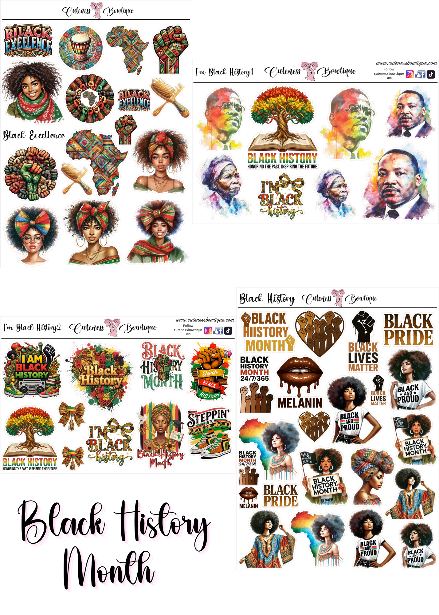 The Cuteness Journaling  Sticker Sheet | Cuteness Planner Stickers for Agendas, Planners, Notebooks, Dividers | BLACK HISTORY MONTH 2026