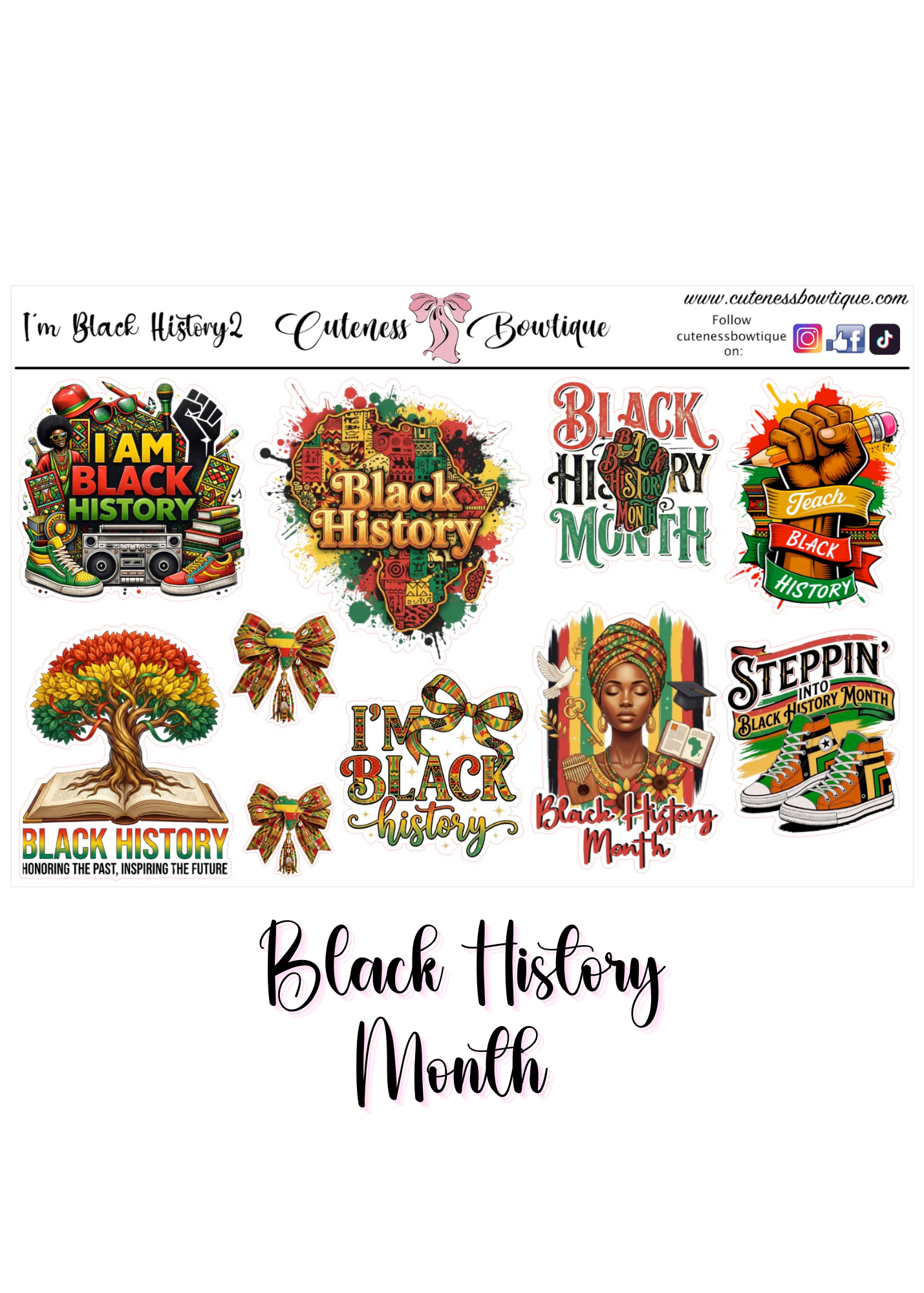 The Cuteness Journaling  Sticker Sheet | Cuteness Planner Stickers for Agendas, Planners, Notebooks, Dividers | BLACK HISTORY MONTH 2026