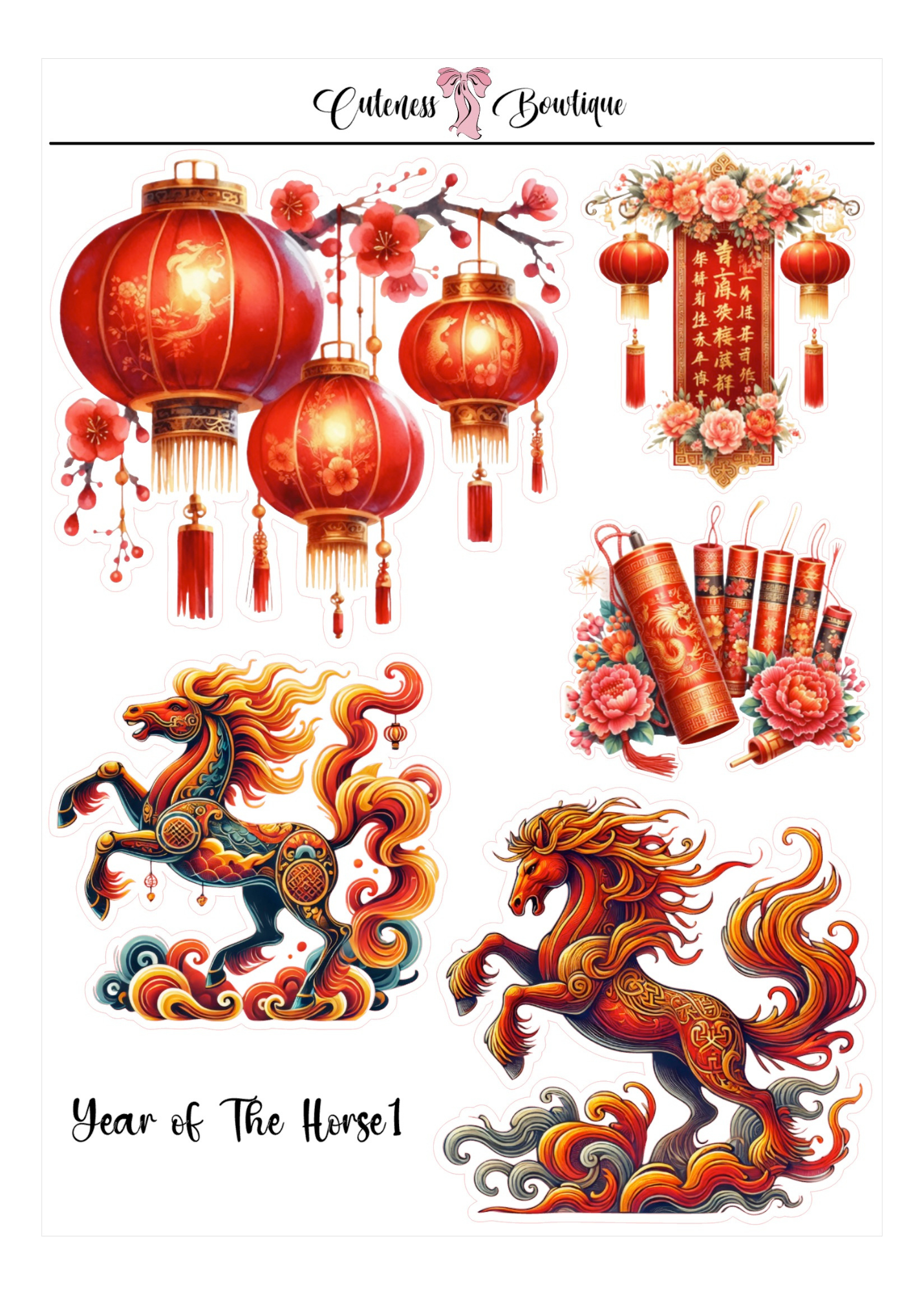 The Cuteness Journaling  Sticker Sheet | Cuteness Planner Stickers for Agendas, Planners, Notebooks, Dividers | CHINESE NEW YEAR