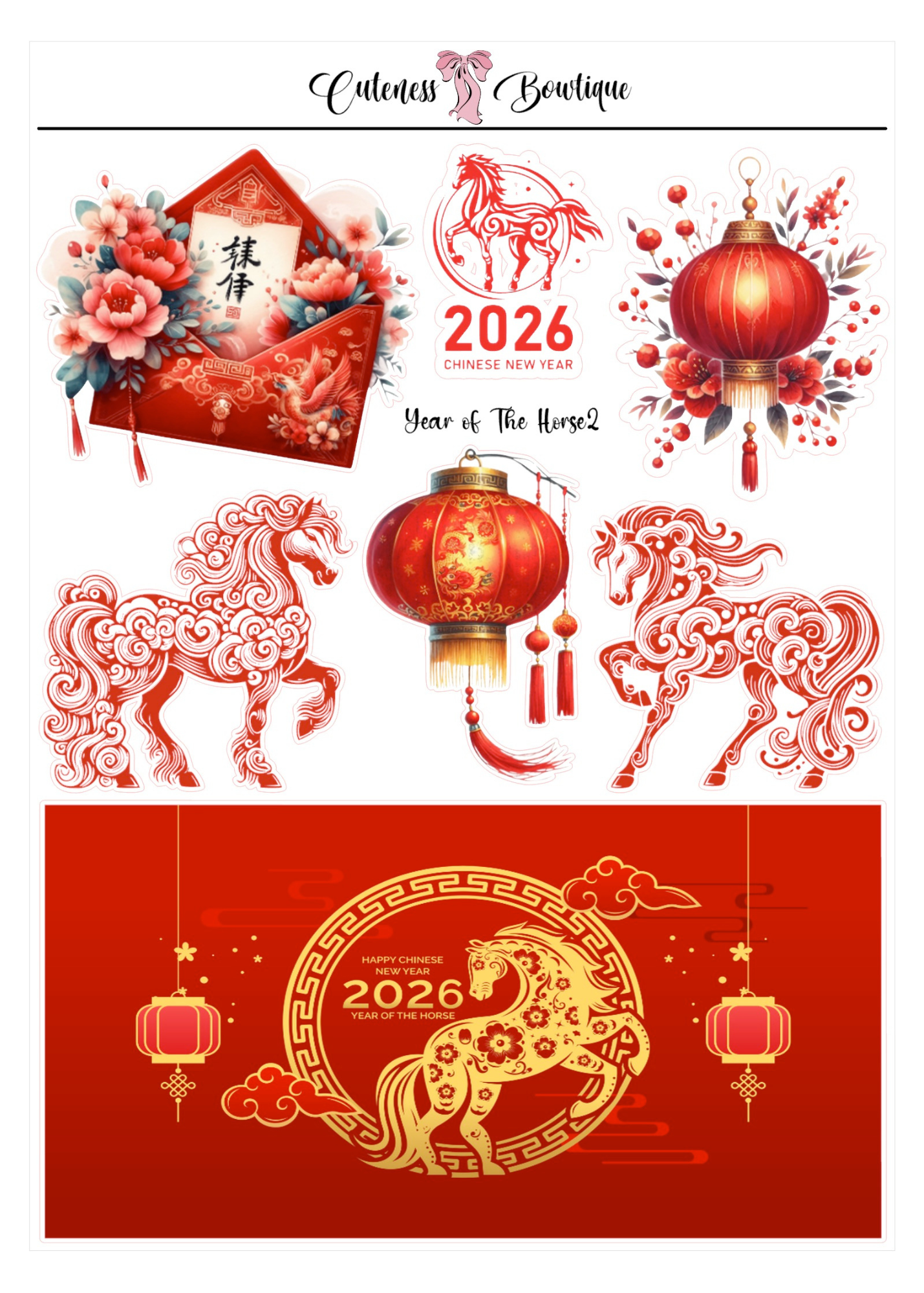 The Cuteness Journaling  Sticker Sheet | Cuteness Planner Stickers for Agendas, Planners, Notebooks, Dividers | CHINESE NEW YEAR