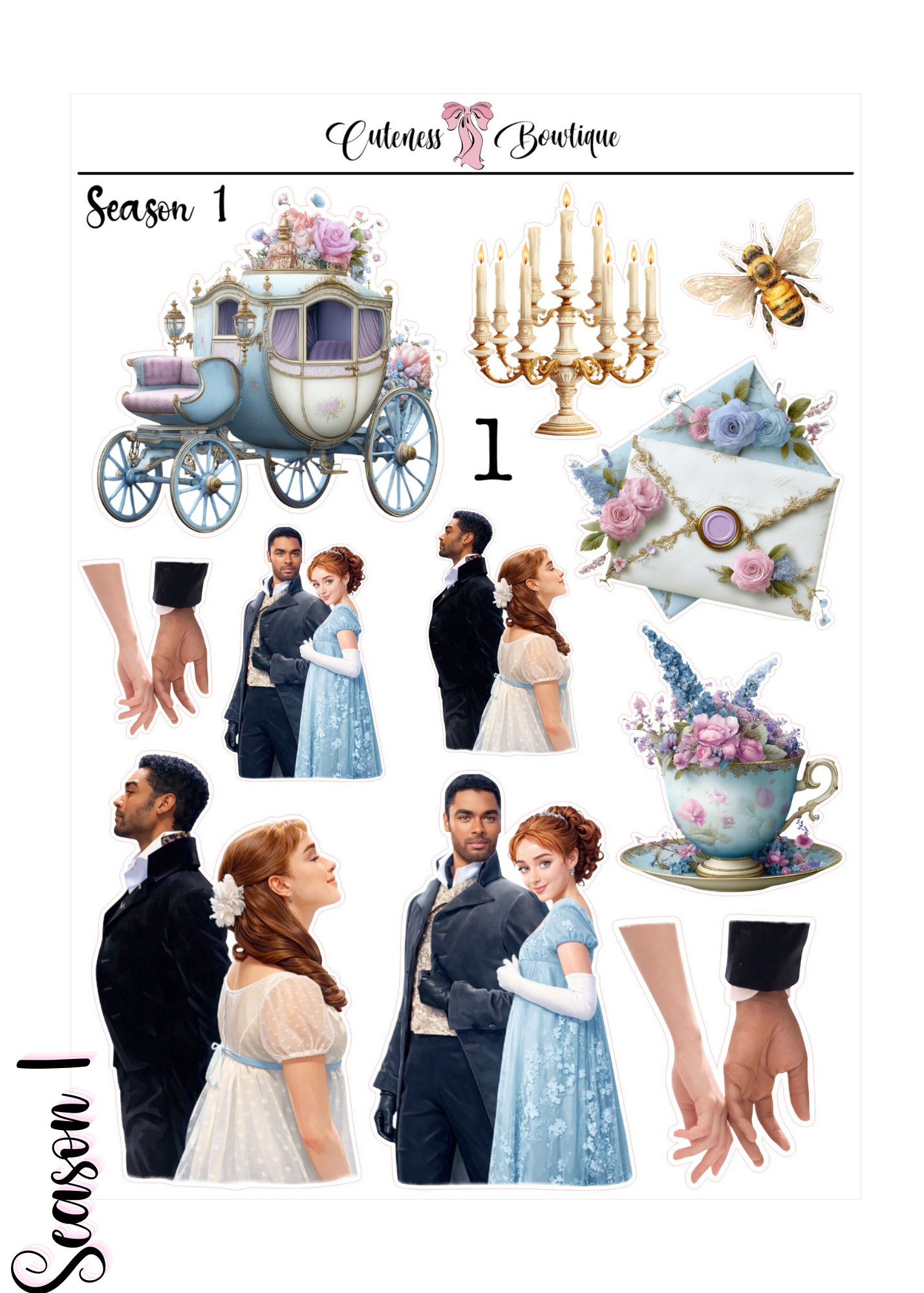 The Cuteness Journaling  Sticker Sheet | Cuteness Planner Stickers for Agendas, Planners, Notebooks, Dividers | BRIGERTON SEASON 1