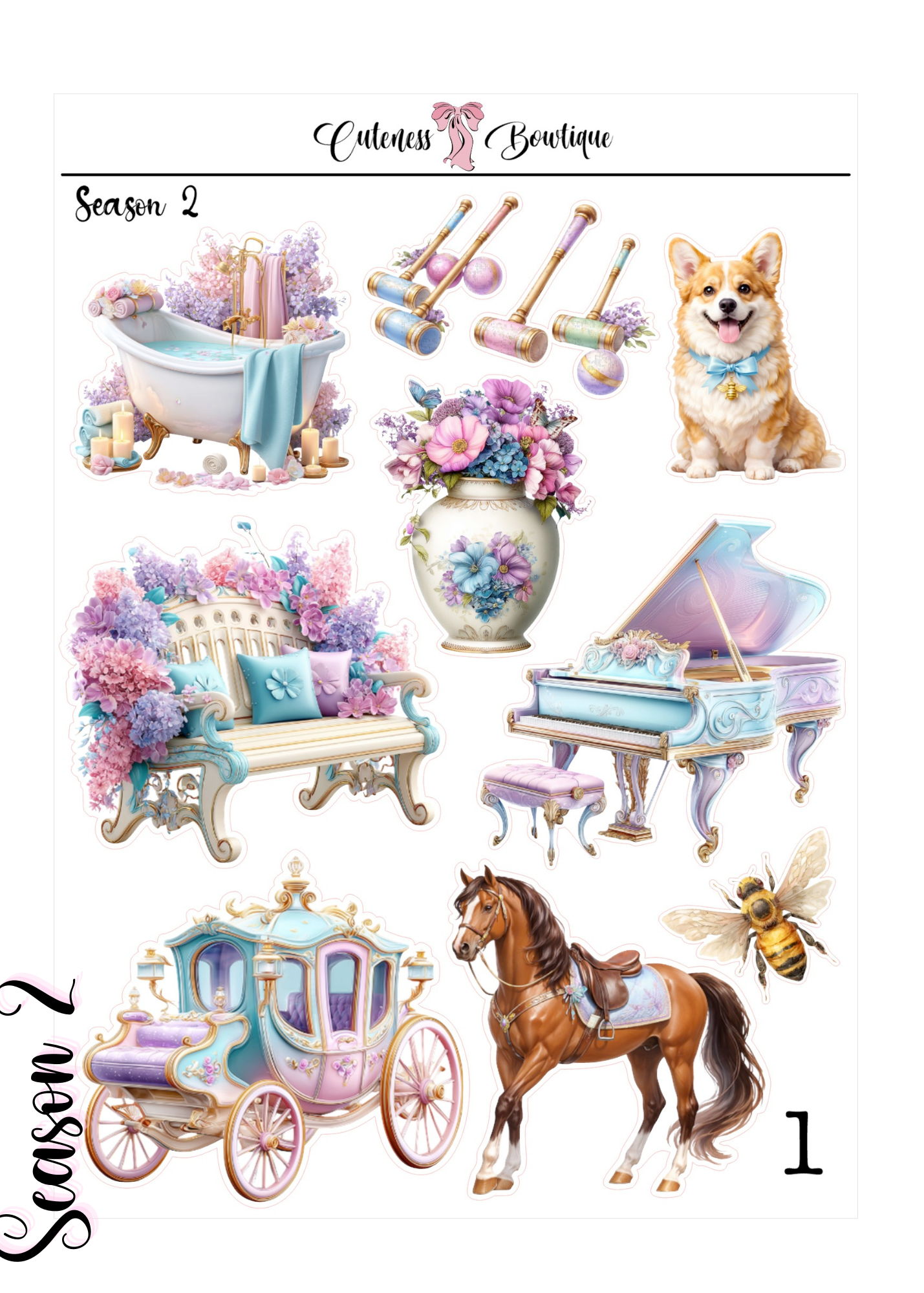 The Cuteness Journaling  Sticker Sheet | Cuteness Planner Stickers for Agendas, Planners, Notebooks, Dividers | BRIGERTON SEASON 2