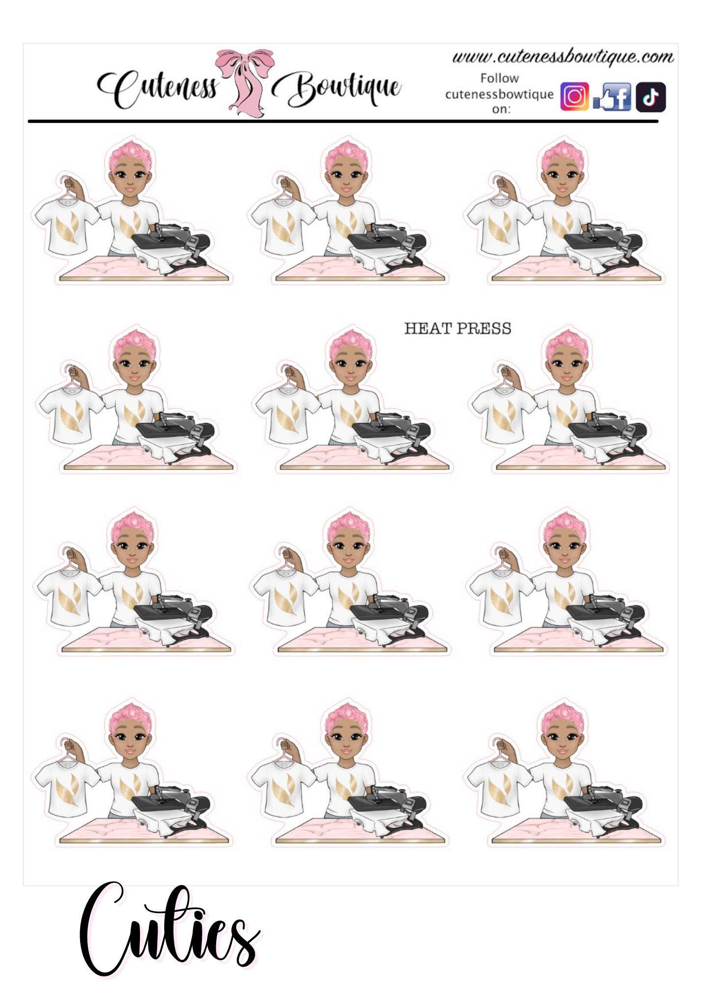 The Cutie Line Icon Sticker Sheet | Cuteness Planner Stickers for Agendas, Planners, Notebooks, Dividers | CUTIES